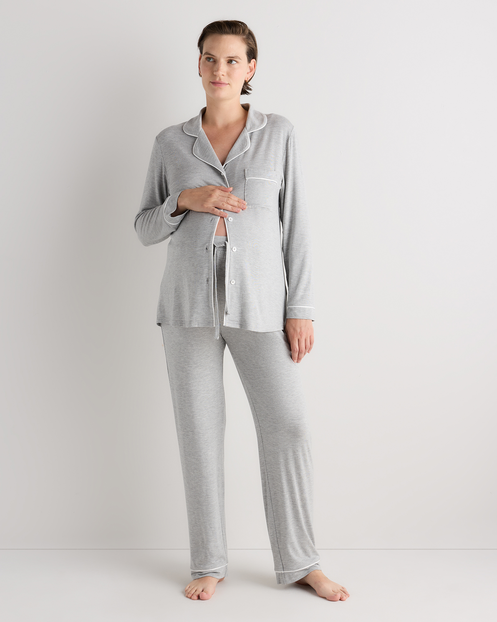 Heather Grey Bamboo Jersey Maternity Long Sleeve Pajama Set