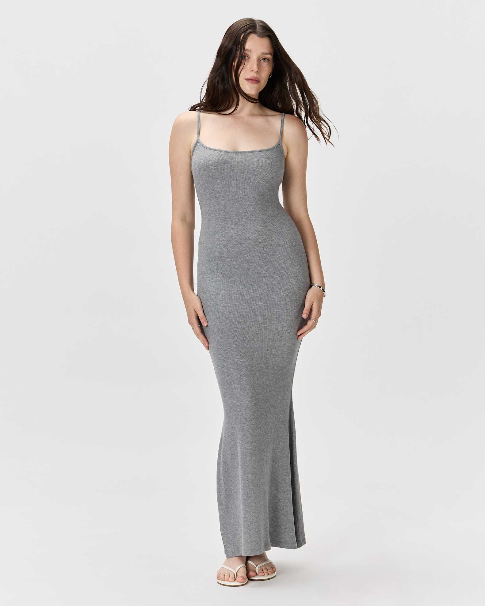 Quince Women's Tencel Rib Knit Maxi Slip Dress, Heather Grey, Size XL, Cotton/Modal Blend, Body-Hugging Fit Quince Women's Tencel Rib Knit Maxi Slip Dress, Heather Grey, Size XL, Cotton/Modal Blend, Body-Hugging Fit