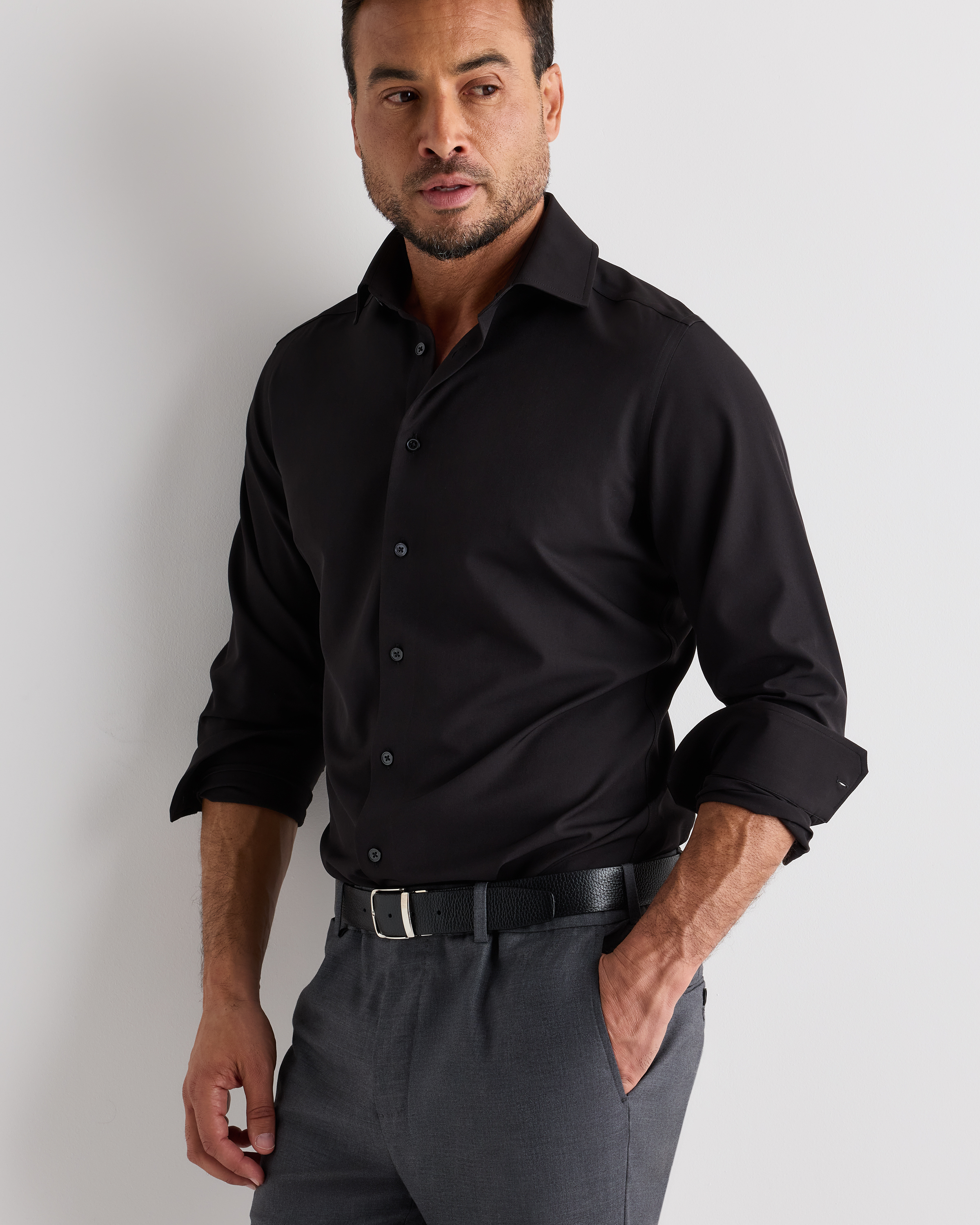 black wrinkle free dress shirt Christopher Lena Black Contemporary Fit Wrinkle Free Men's Dress Shirt  C541WS0F