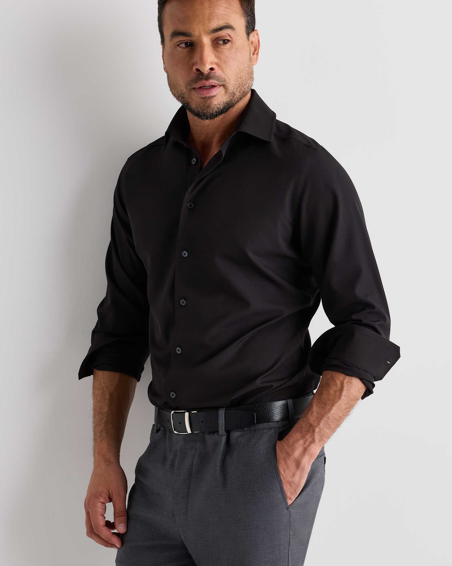 black wrinkle free dress shirt Christopher Lena Black Contemporary Fit Wrinkle Free Men's Dress Shirt C541WS0F