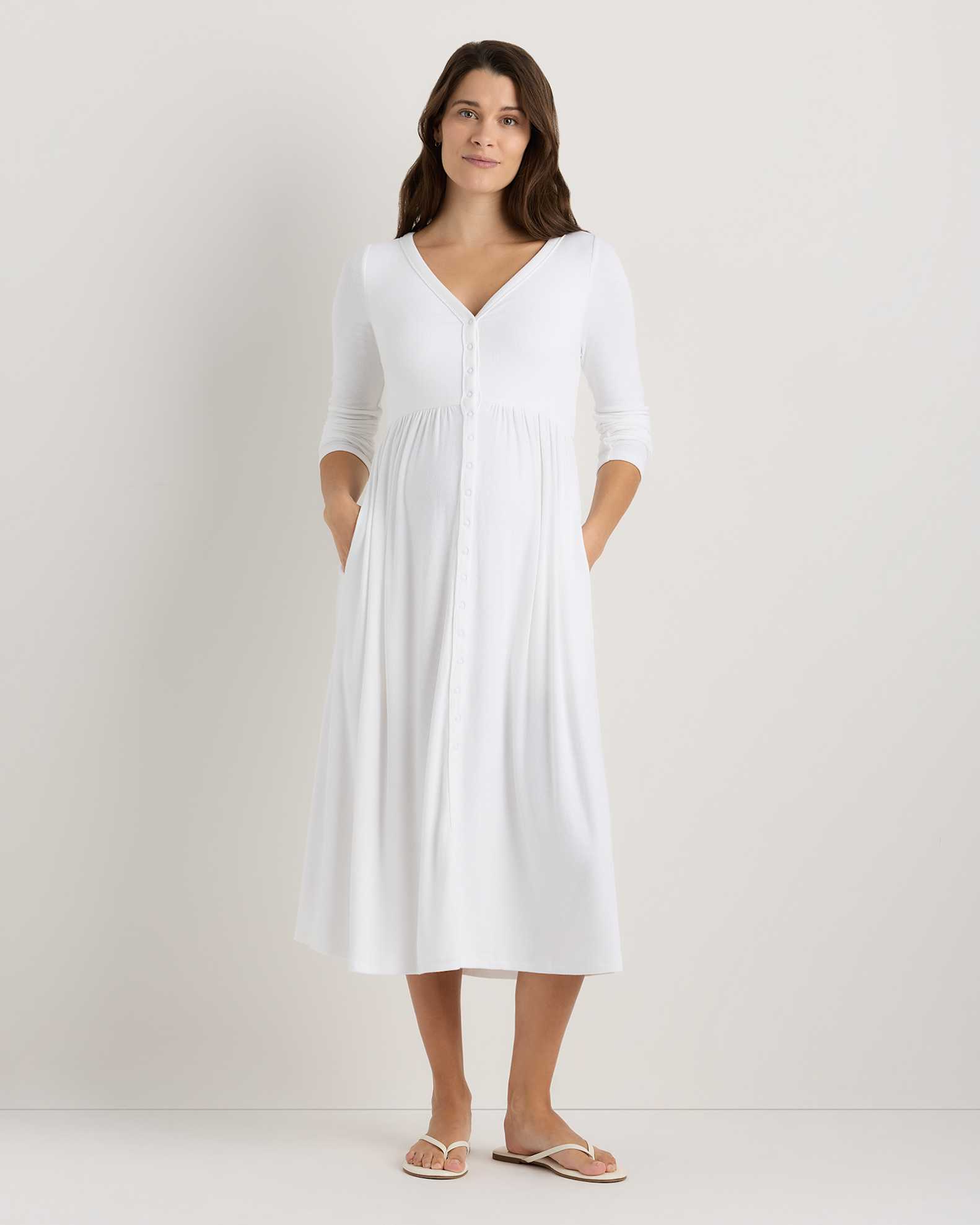 Bamboo Rib Maternity Long Sleeve Button Front Dress - Maternity Bamboo Rib Maternity Long Sleeve Button Front Dress - Maternity