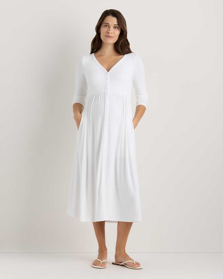 100% Organic Cotton Gauze Maternity Smocked Midi Dress 100% Organic Cotton Gauze Maternity Smocked Midi Dress