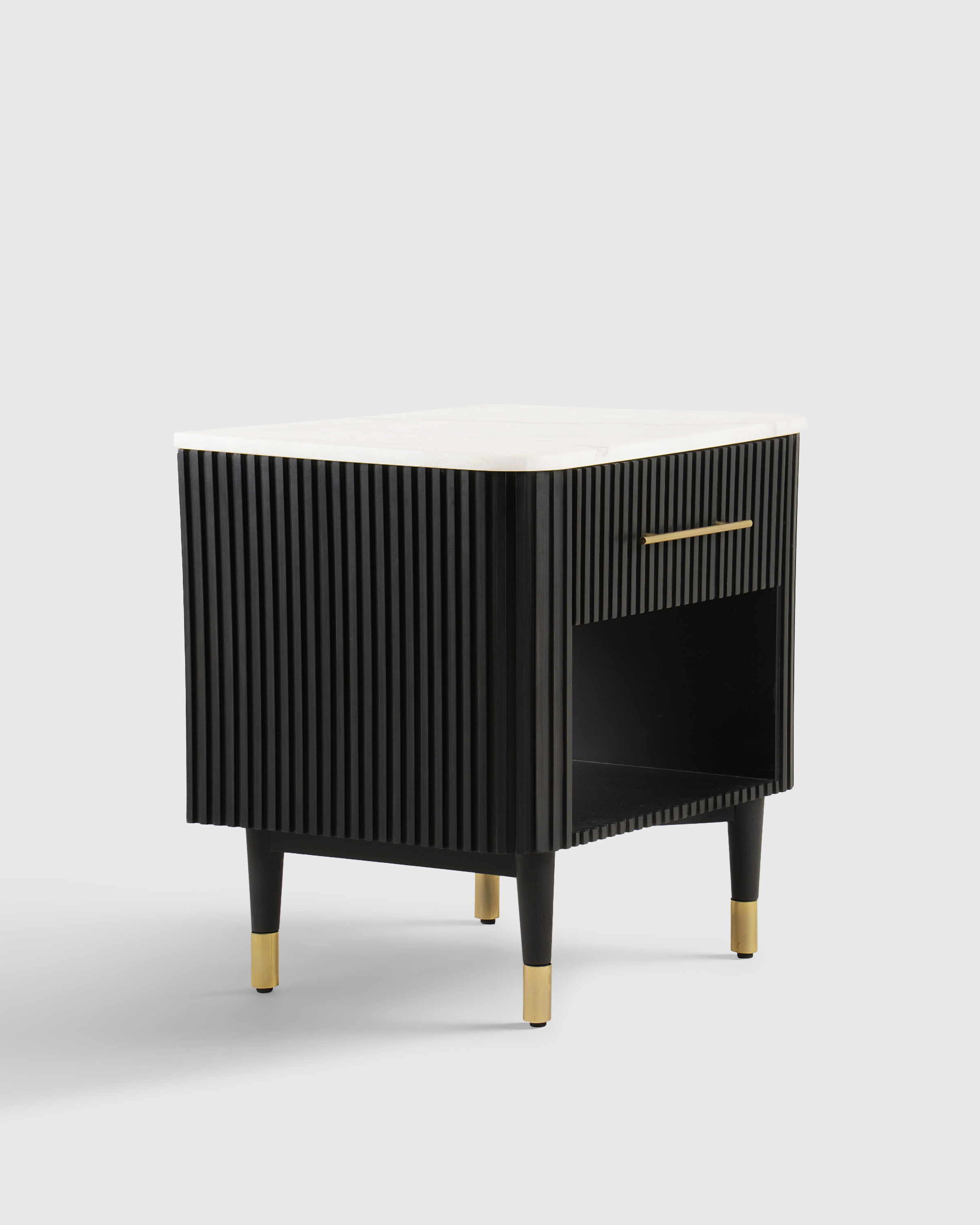 Fluted Wood and Genuine Marble Open Nightstand - thumbnail 3