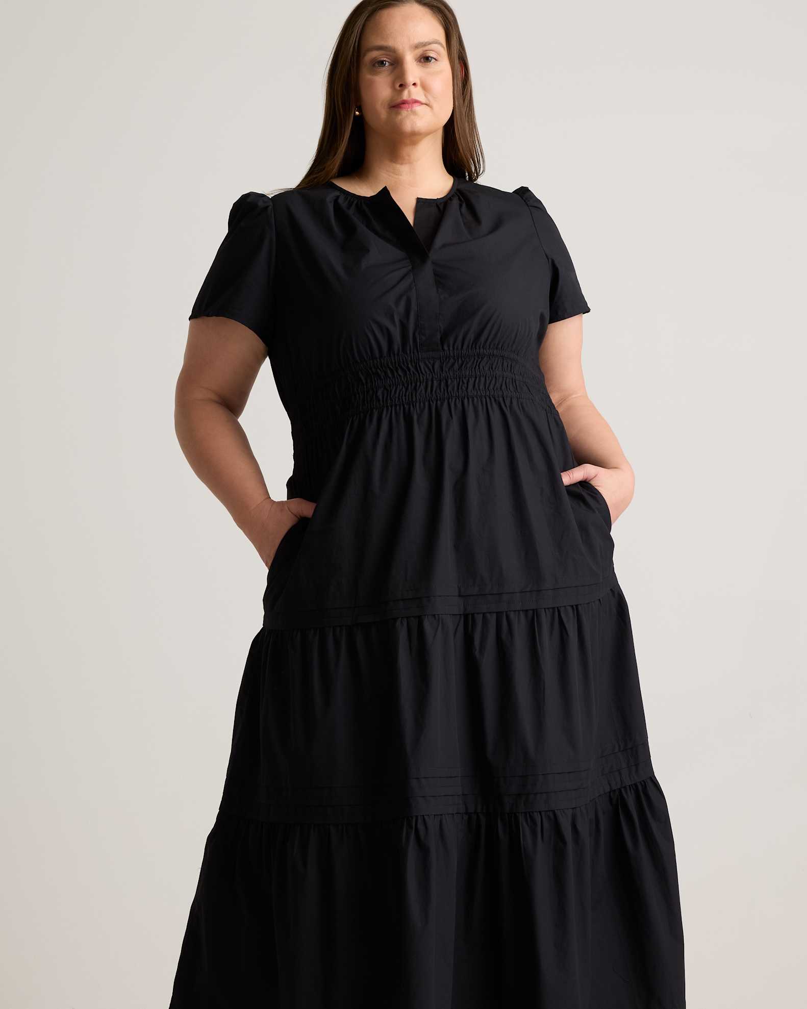Women's Poplin Tiered Maxi Dress in Black, Size 2X, Organic Cotton by Quince Women's Poplin Tiered Maxi Dress in Black, Size 2X, Organic Cotton by Quince