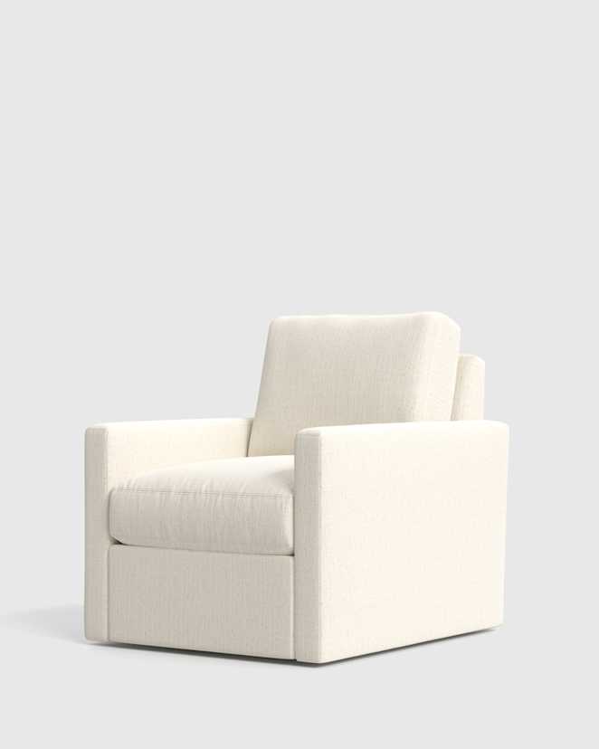 Narrow Track Arm Swivel Armchair Performance Linen Weave Snow Front Angle