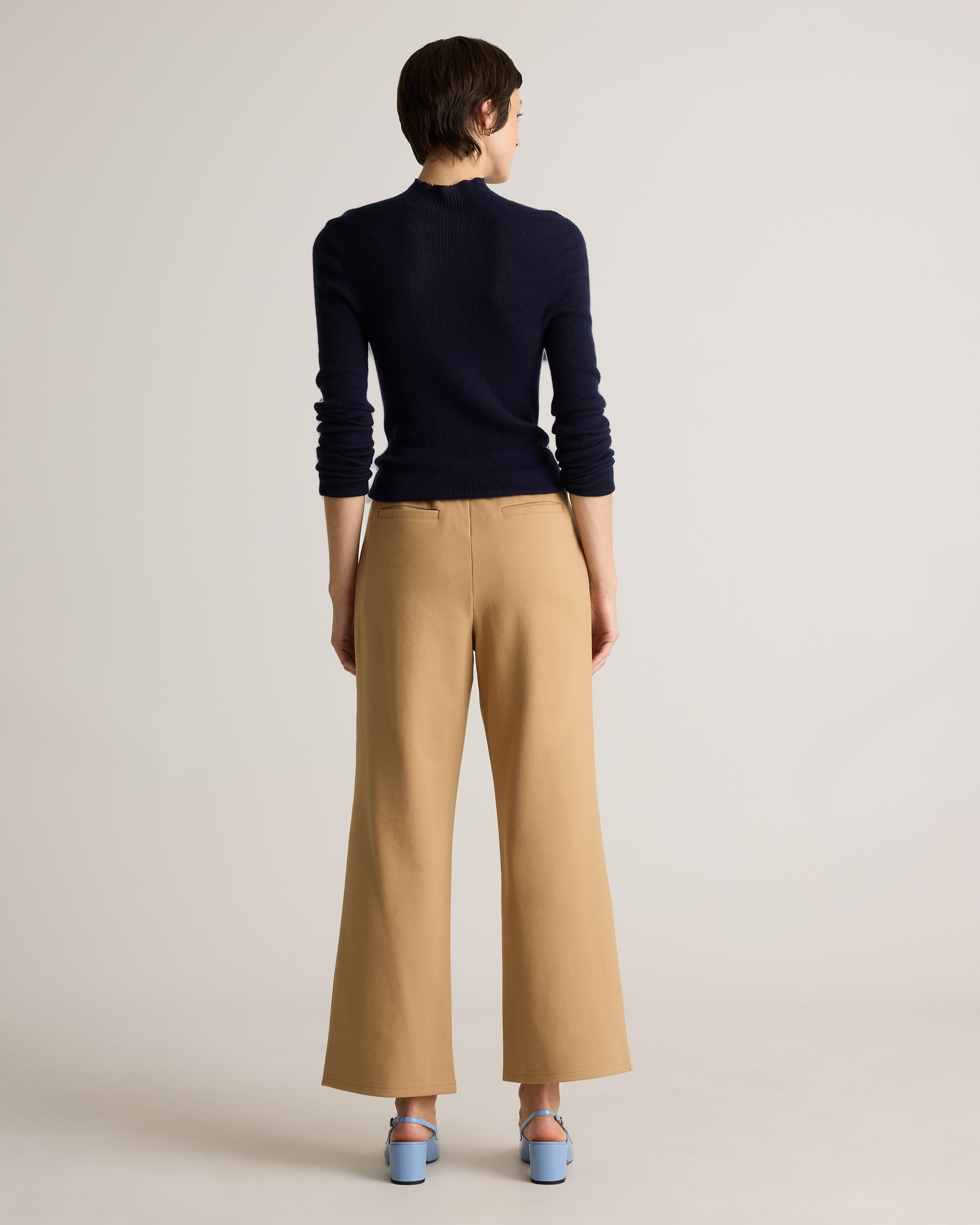 Organic Cotton Double Knit Wide Leg Pants in Soft Camel