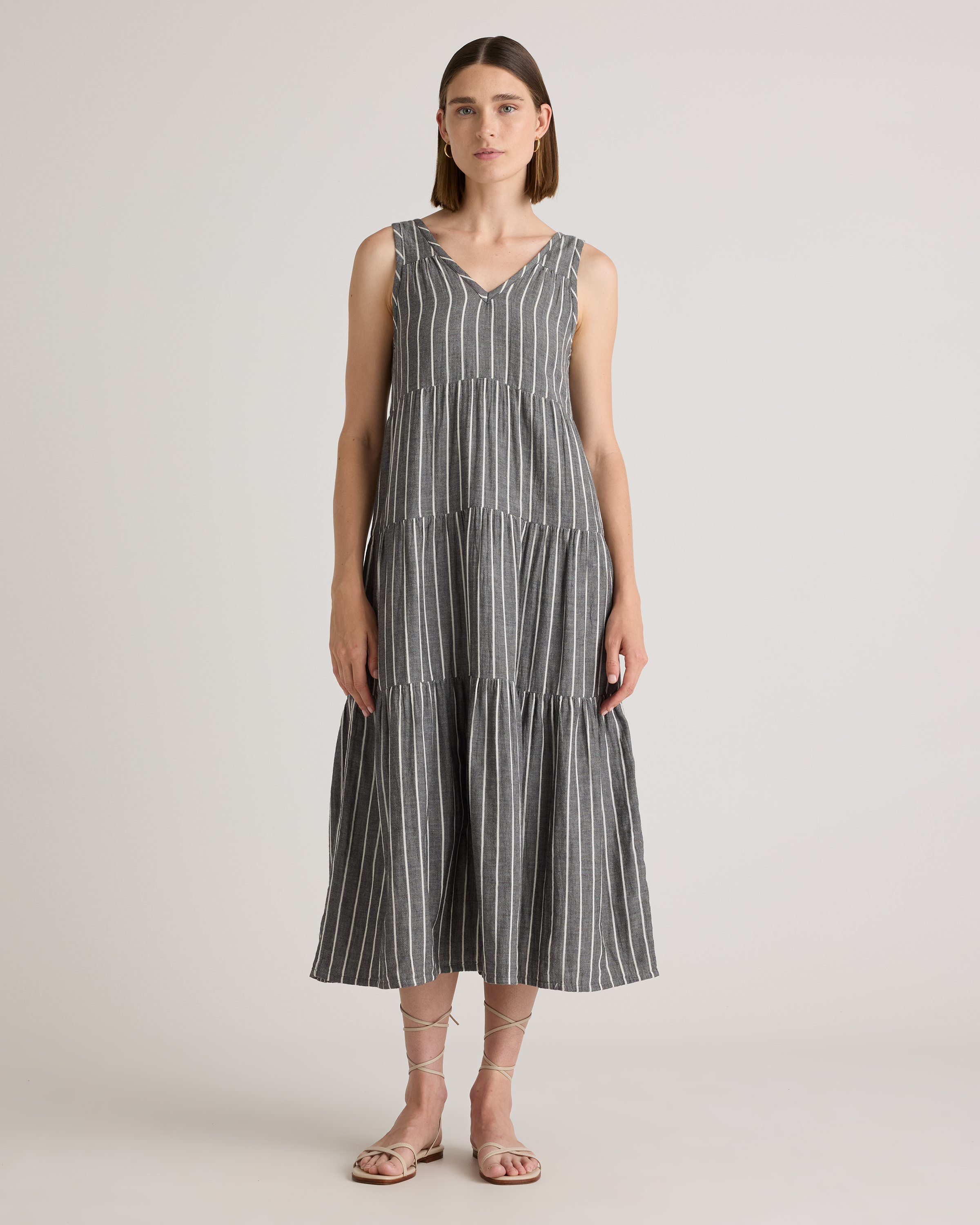 white christmas dresses Woven Cotton Gauze Cross Back Ruffle Maxi Dress S / Black main image 0