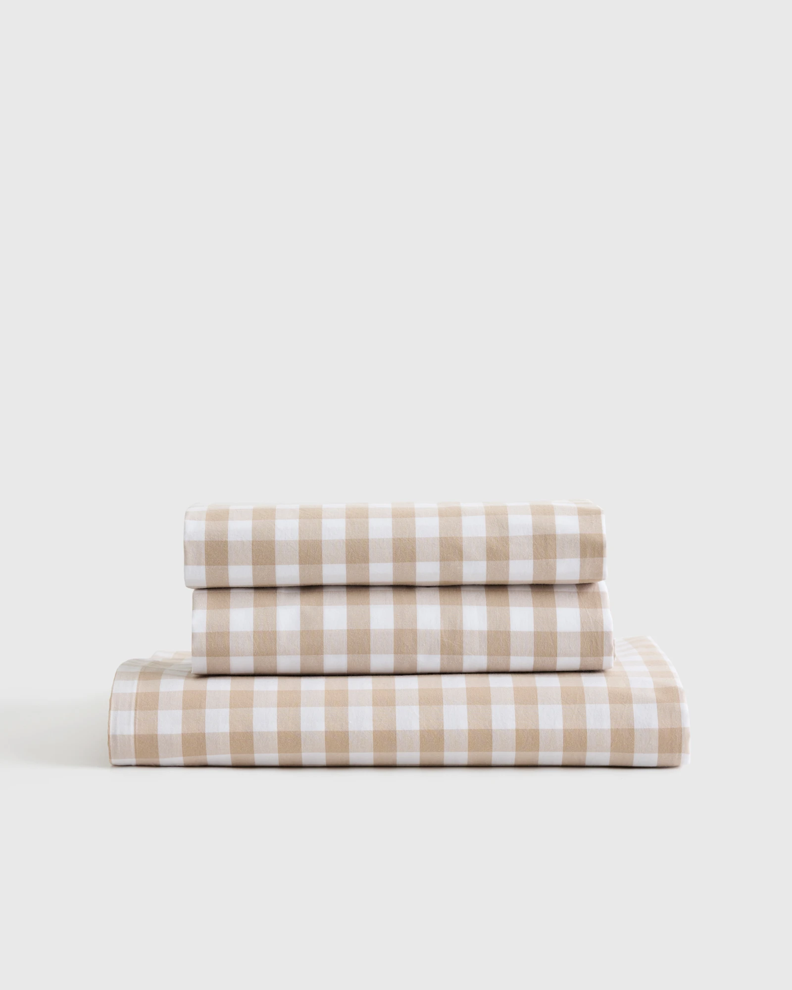 Organic Crisp Percale Gingham Fitted Sheet Set - Cafe