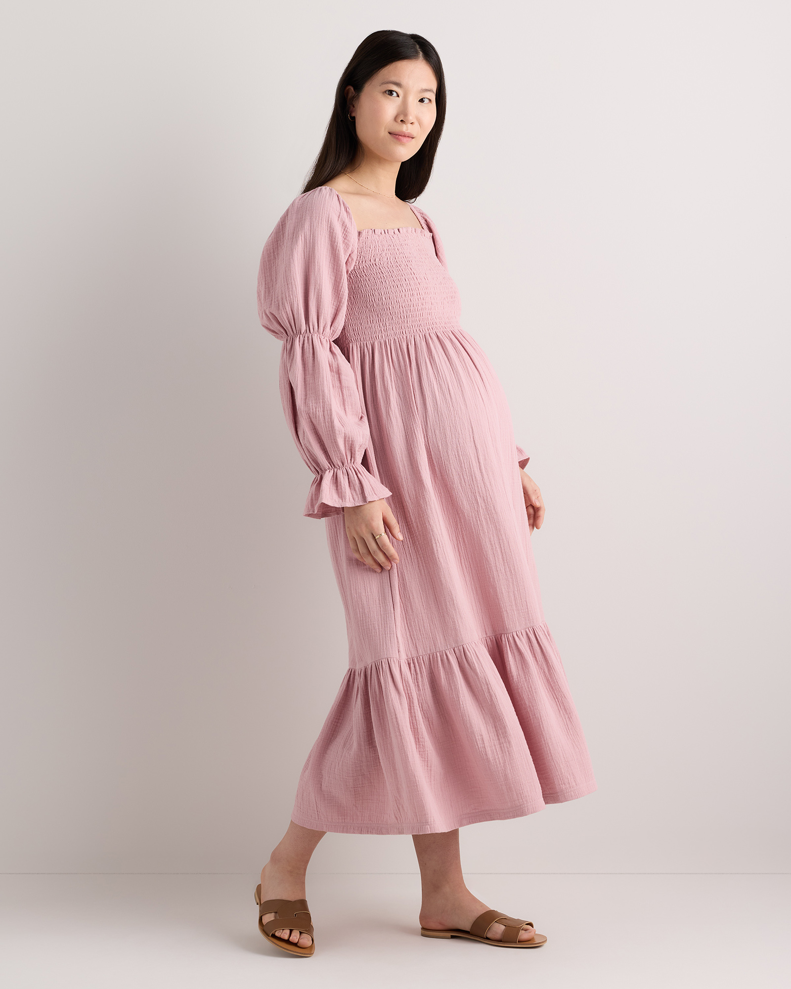 three quarter length sleeve midi dress Melanie Navy Blue Three Quarter Sleeve Ruffled Midi Dress XL / Blue