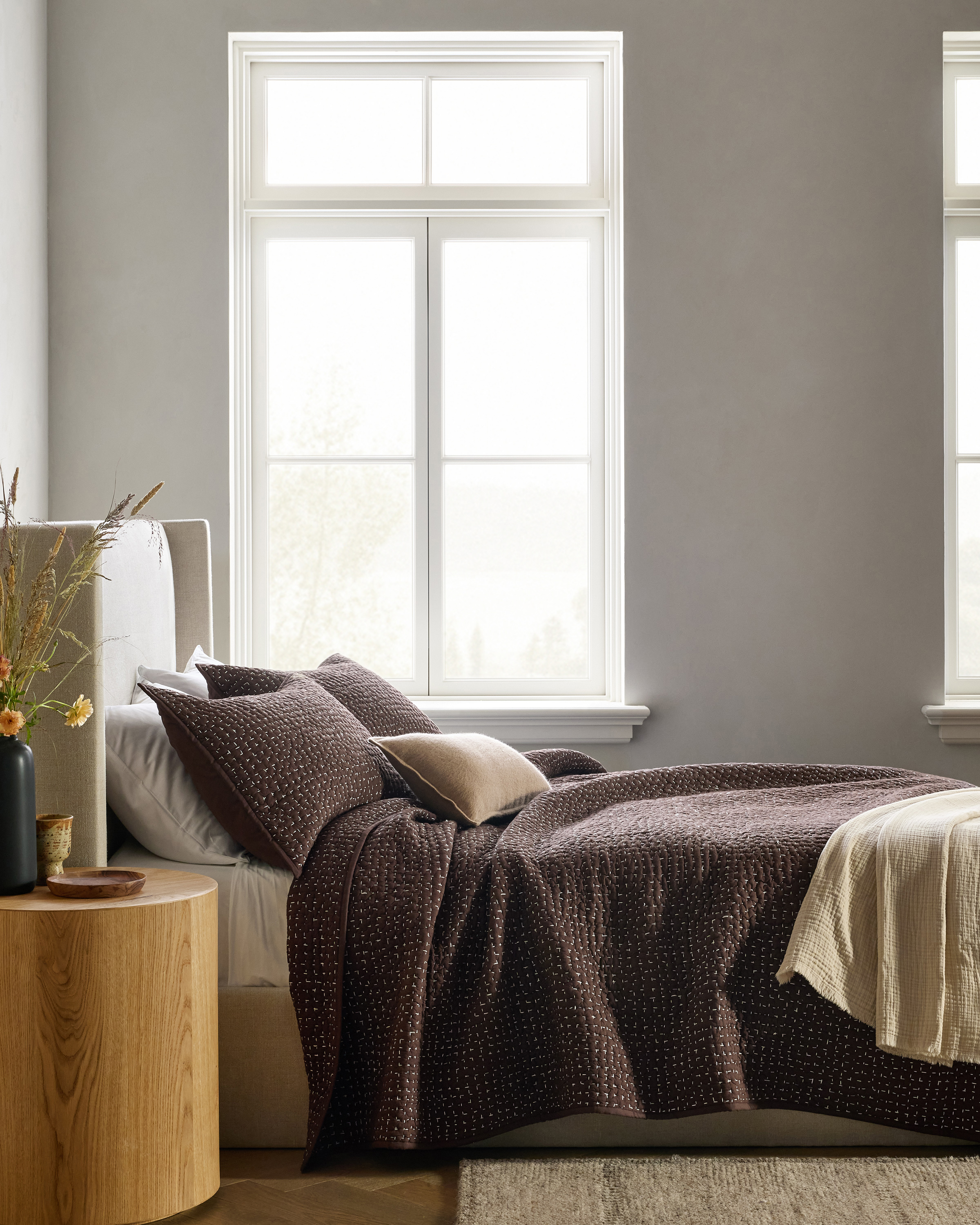 Espresso Organic Cotton Hand Stitched Quilt