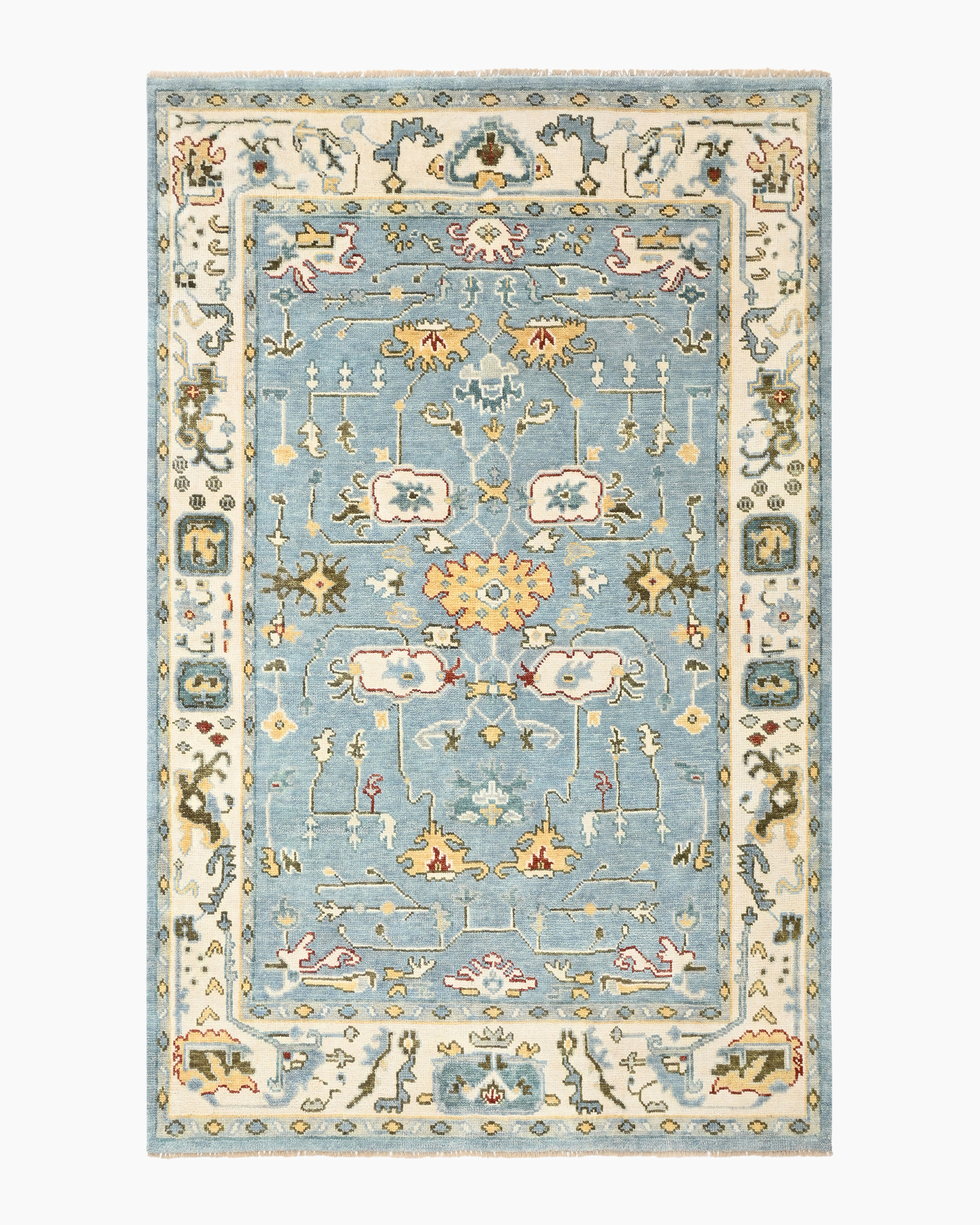 Light Blue Tapis Artemis noué à la main en laine