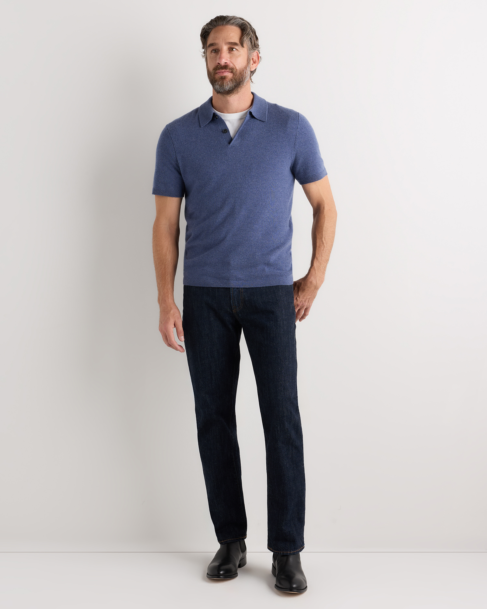 100% Mongolian Cashmere Short Sleeve Polo Sweater