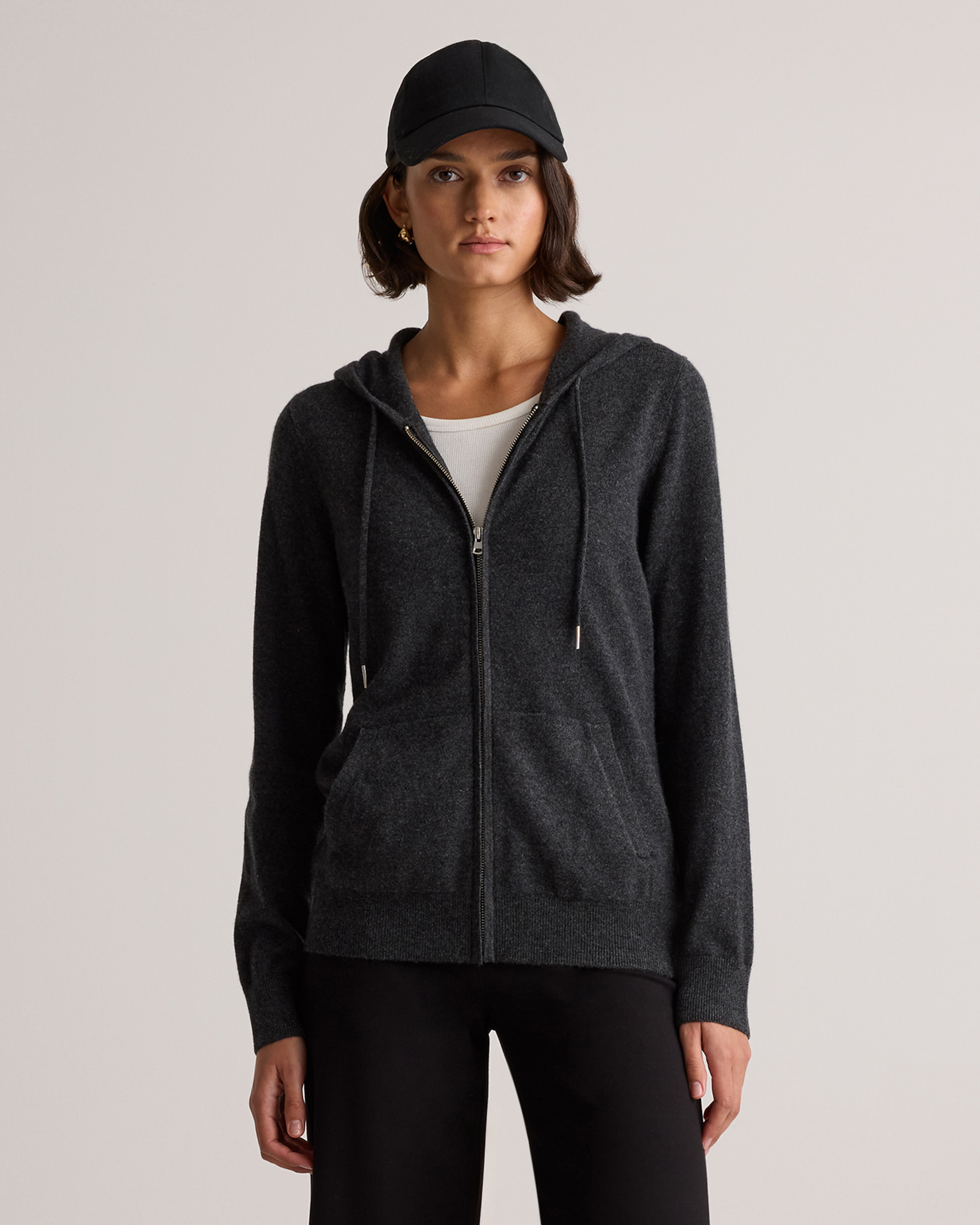 Charcoal Mongolian Cashmere Full-Zip Hoodie