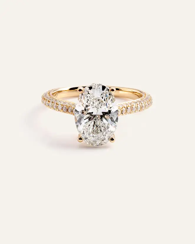 Yellow Gold Lab Grown Diamond Oval Pave Cathedral Engagement Ring - 3ct
