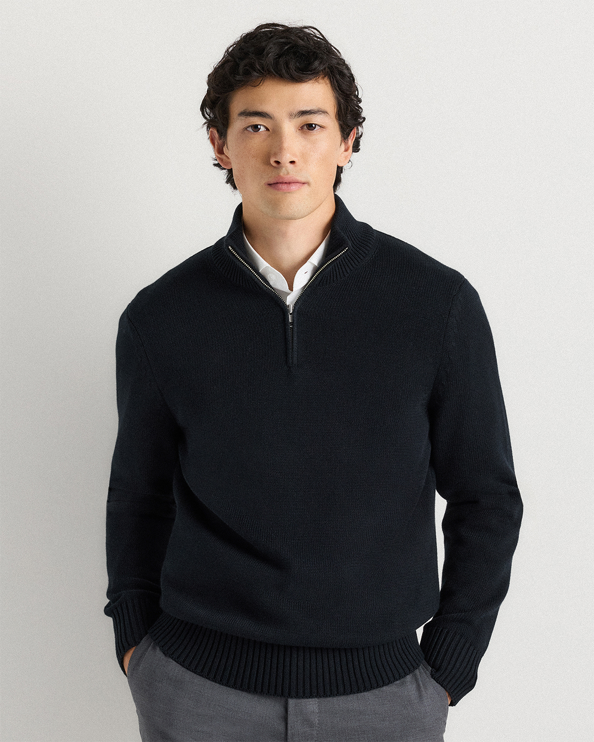 Black 100% Organic Cotton Quarter-Zip Sweater