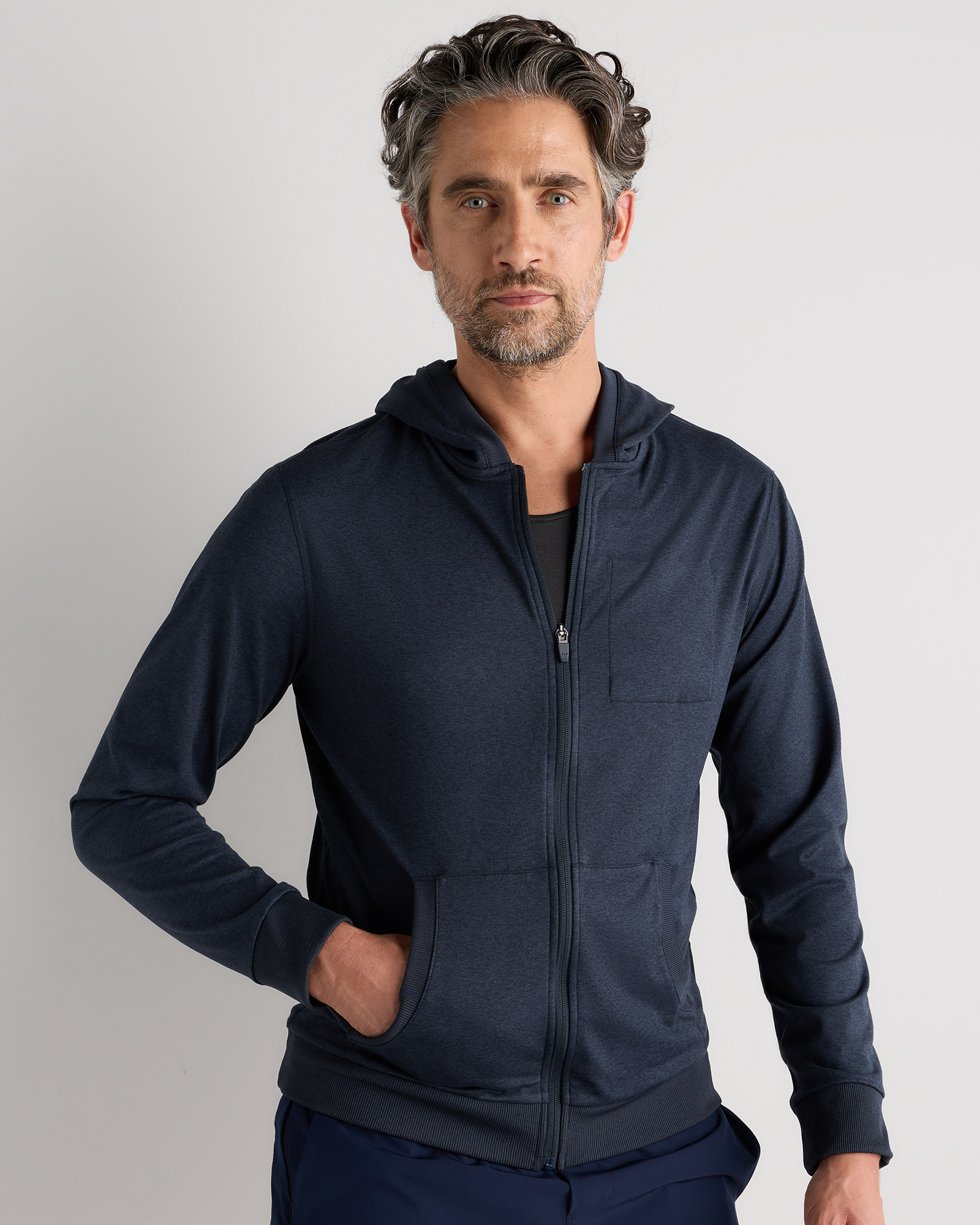 Heather Deep Navy Pull à capuche de performance en Flowknit à glissière et à poches