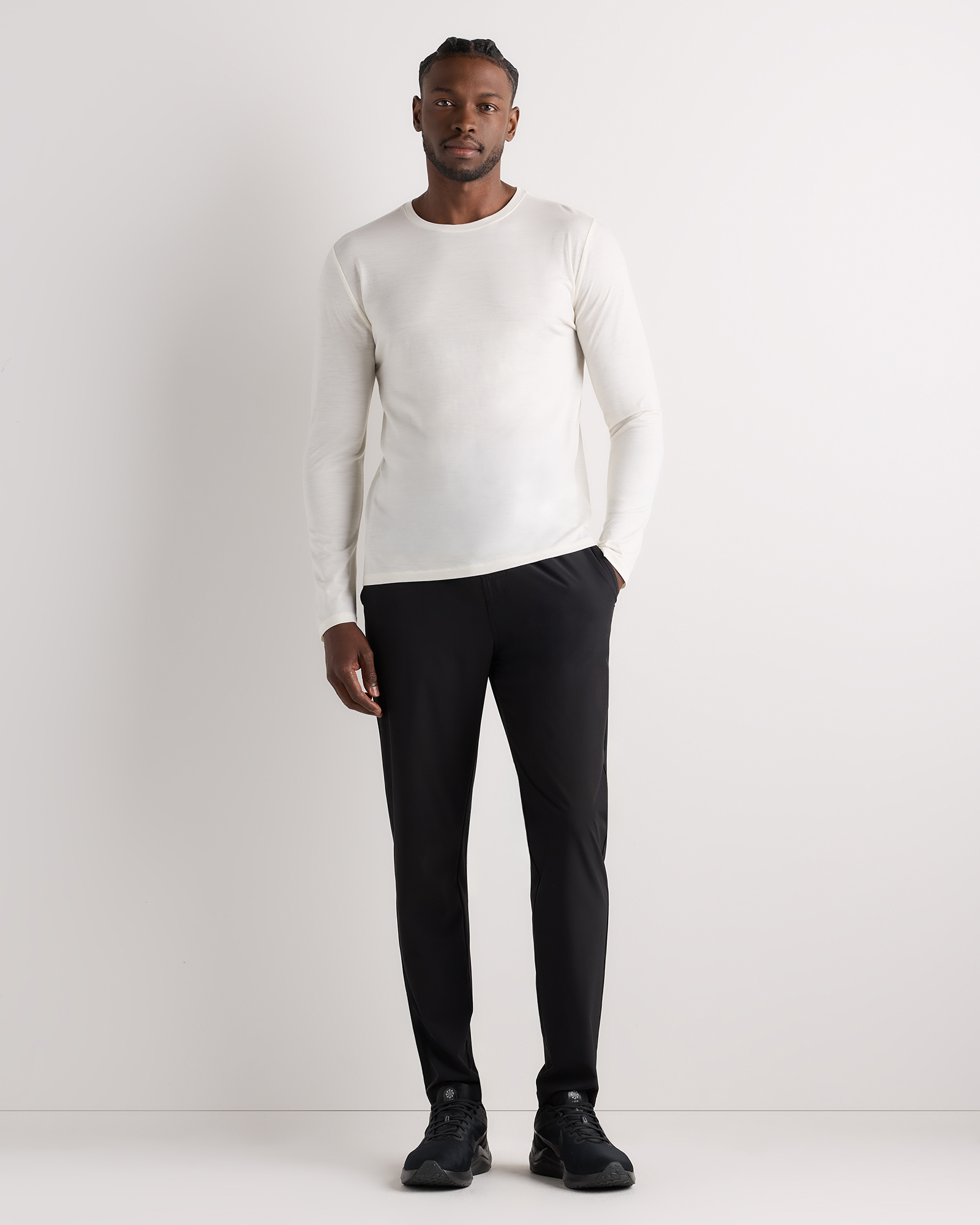 100% Merino Wool All-Season Long Sleeve Base Layer Tee in Off White