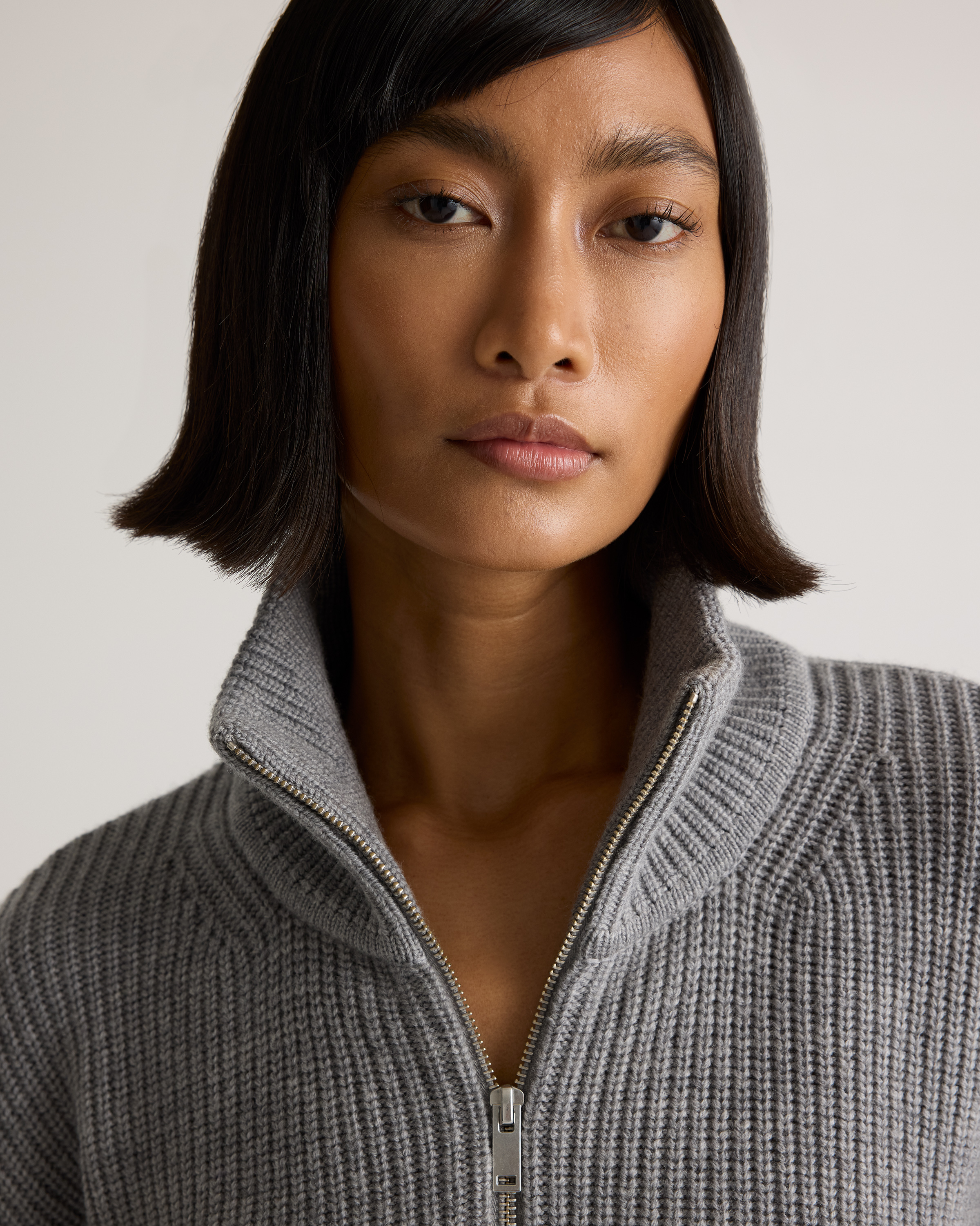 Australian Merino Wool Half Zip Sweater in Heather Grey