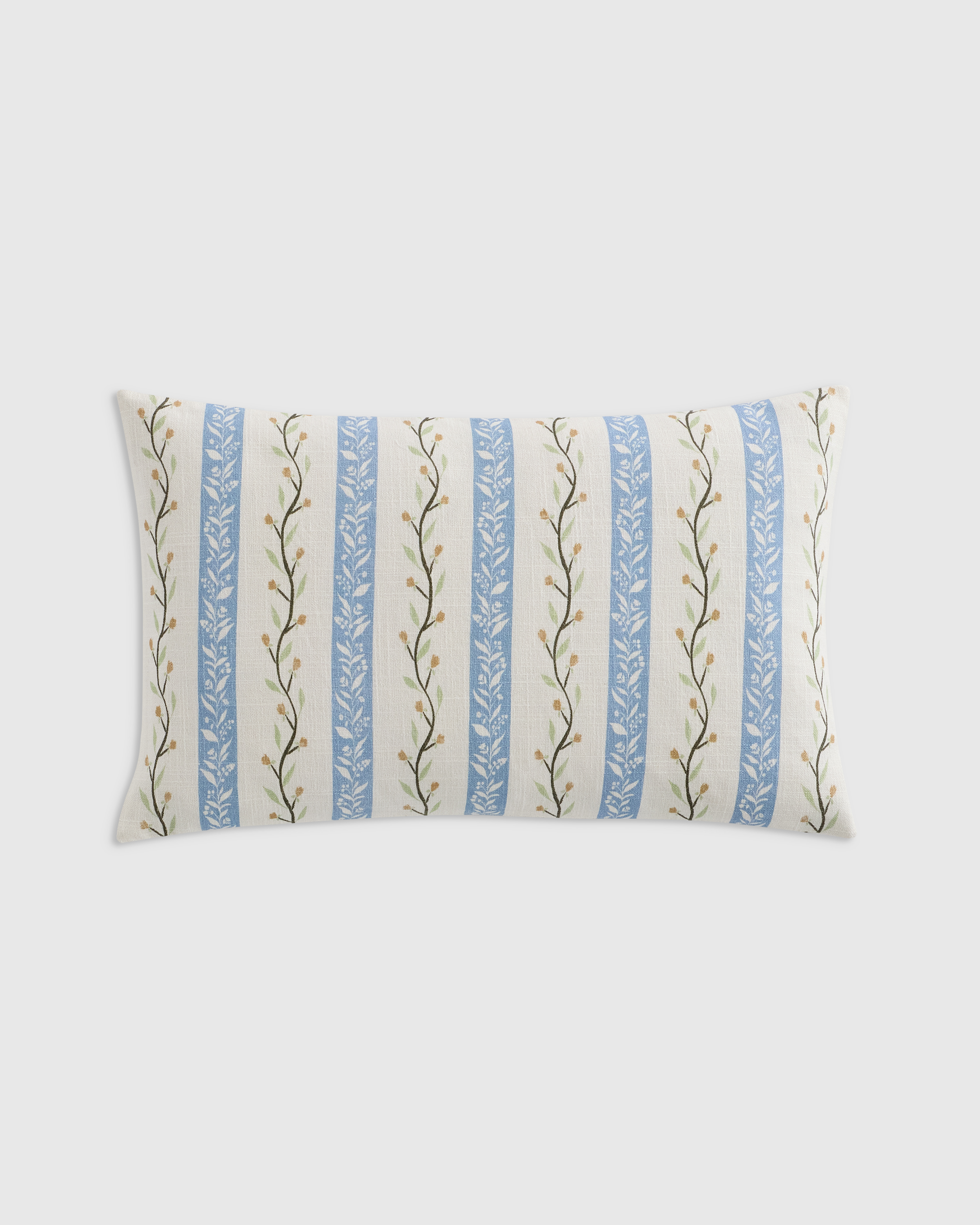 Light Blue Stripe Floral Vine Cotton Pillow Cover