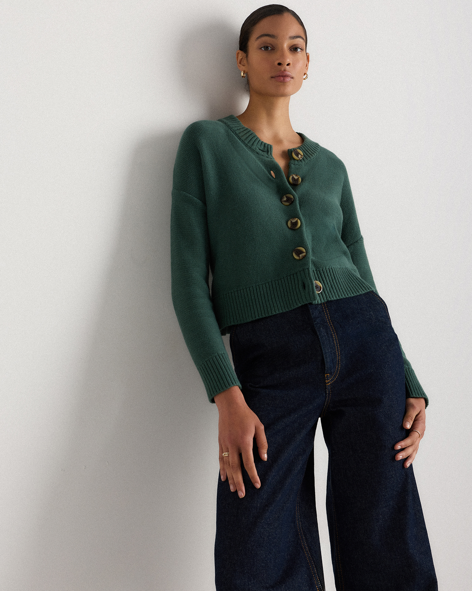 100% Organic Cotton Cropped Cardigan in Big Sur Green
