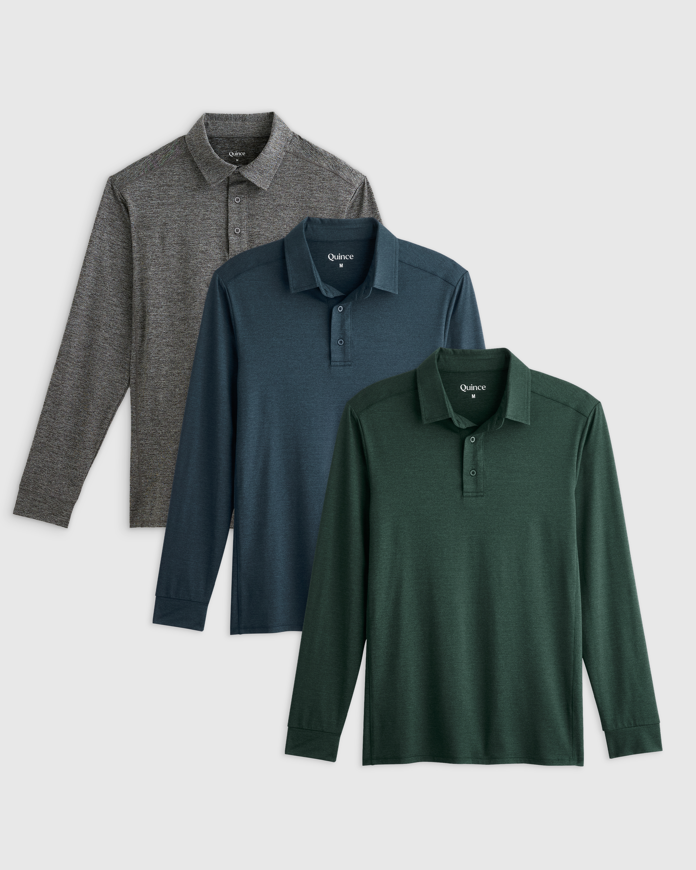 Charcoal Flowknit Breeze Performance Long Sleeve Polo 3 Pack