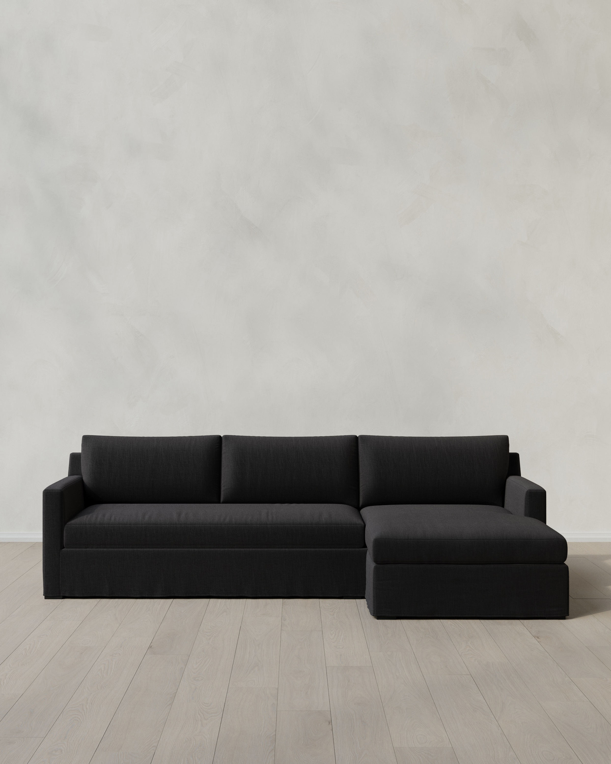 Ellery Slipcover Chaise Sectional 108in Right Arm Performance Linen Blend Onyx