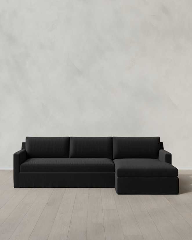 Ellery Slipcover Chaise Sectional 108in Right Arm Performance Linen Blend Onyx