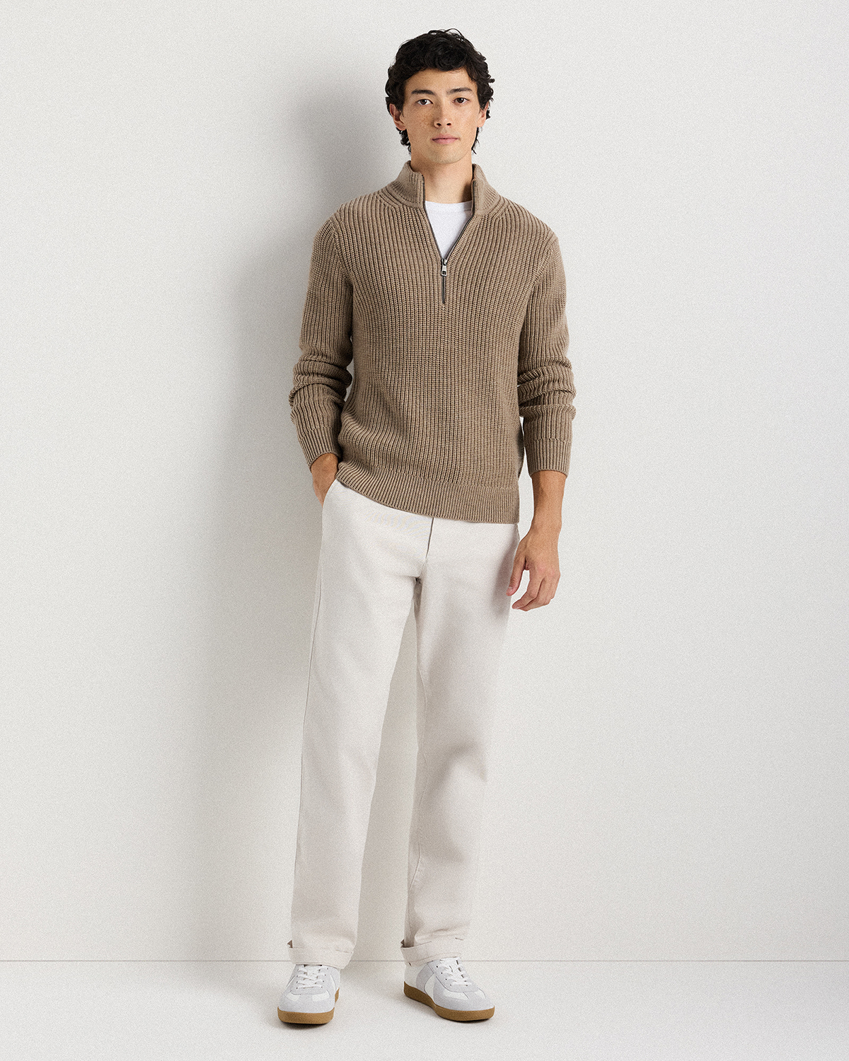 Australian Merino Wool Half Zip Sweater in Malted Toffee