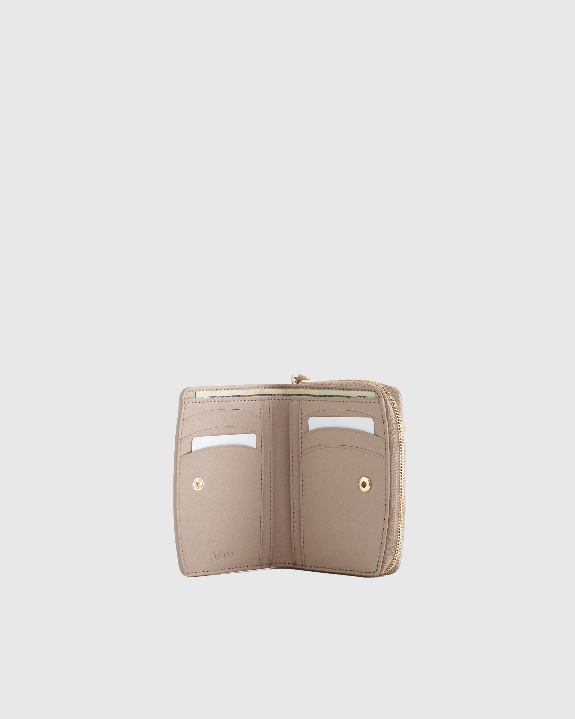 Val Leather Compact Wallet in Taupe