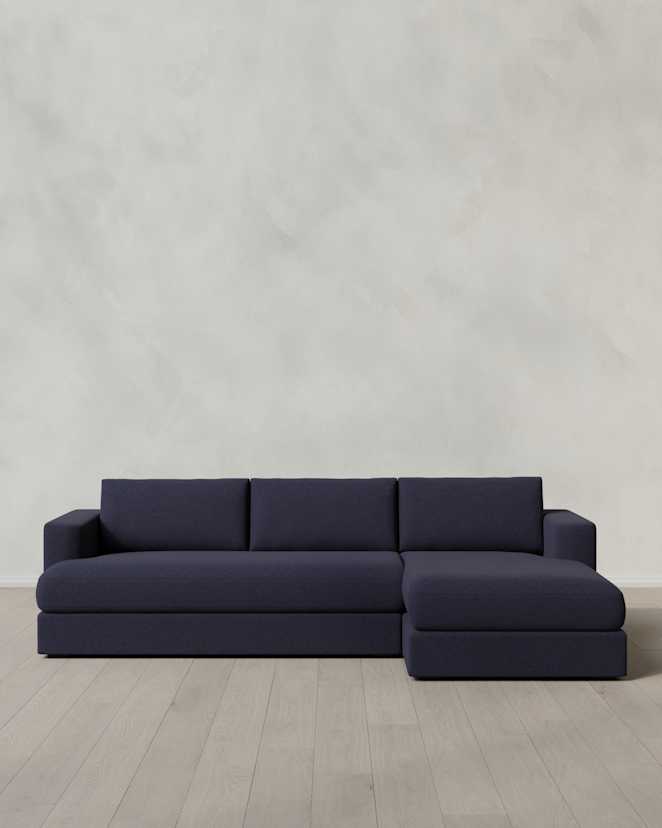 Navy Sierra Curved Arm Chaise Sectional in Performance Basketweave