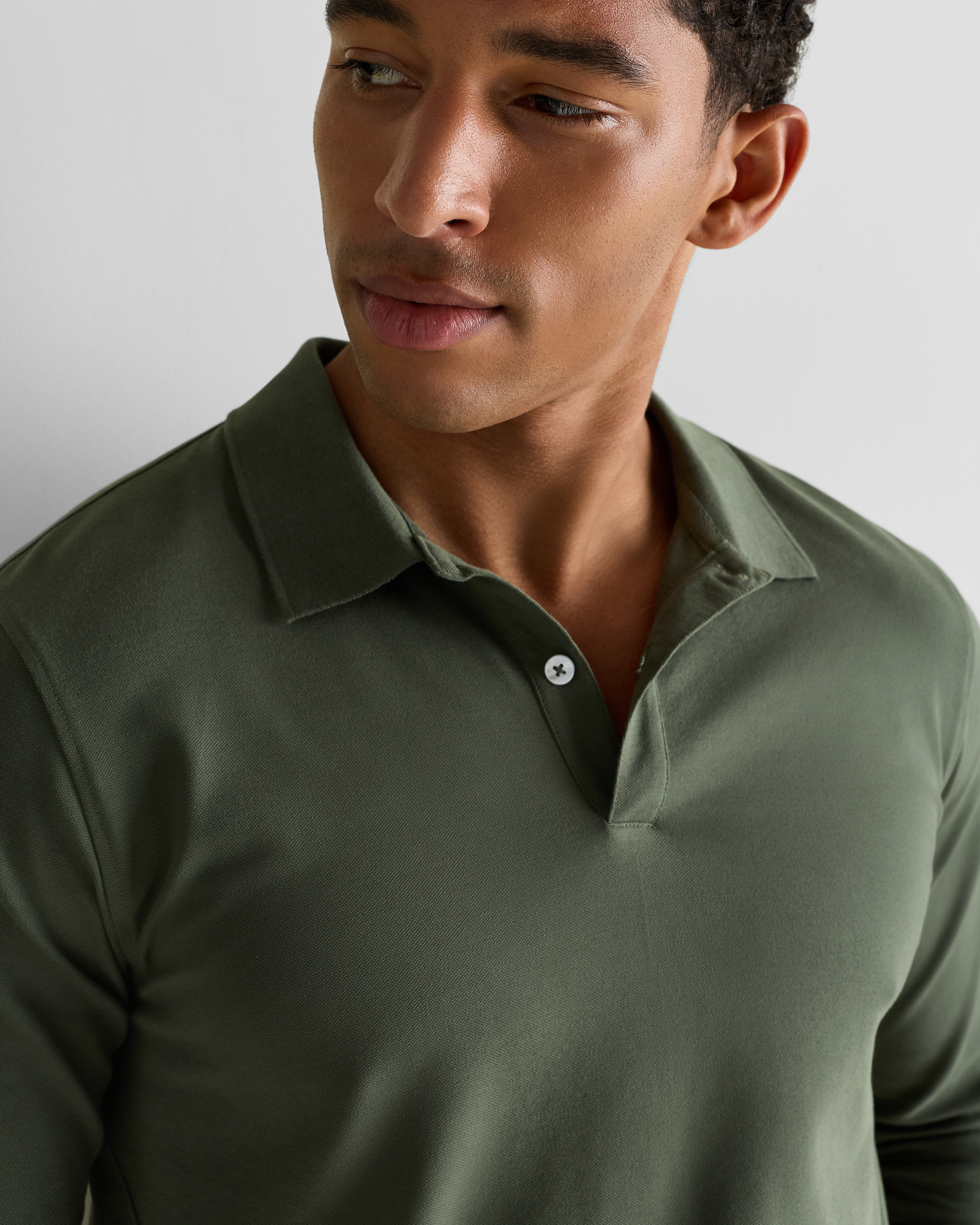 Organic Cotton Long Sleeve Pique Polo in Loden Green