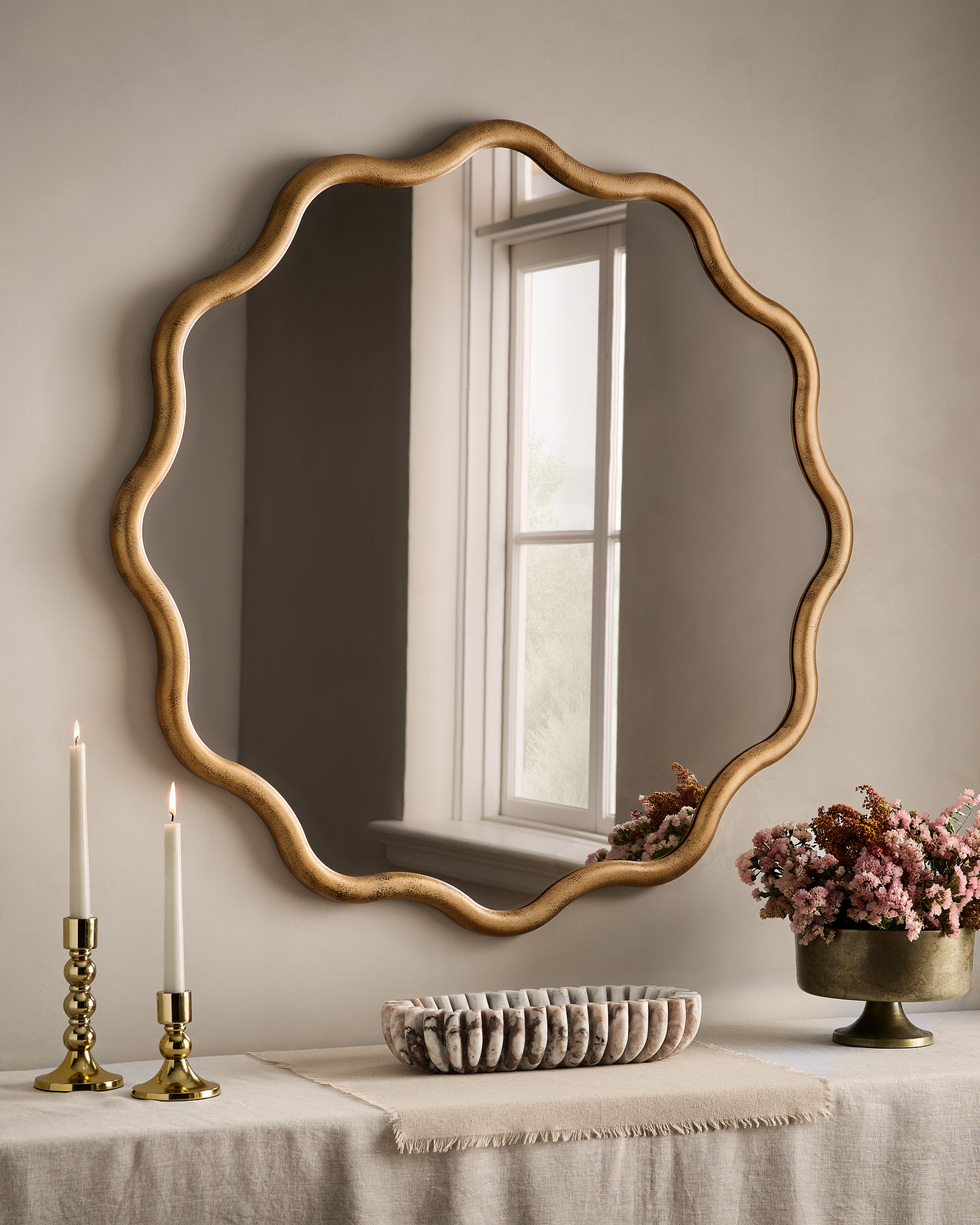 Wave Round Wood Wall Mirror - thumbnail 3