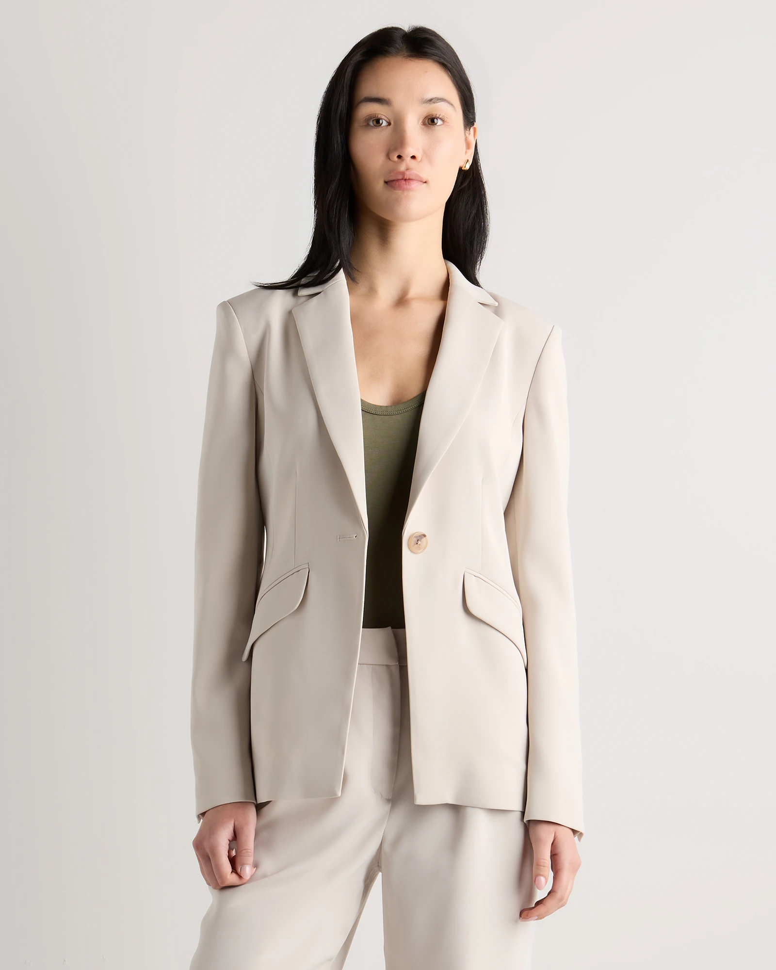 Stretch Crepe Cinched Waist Blazer