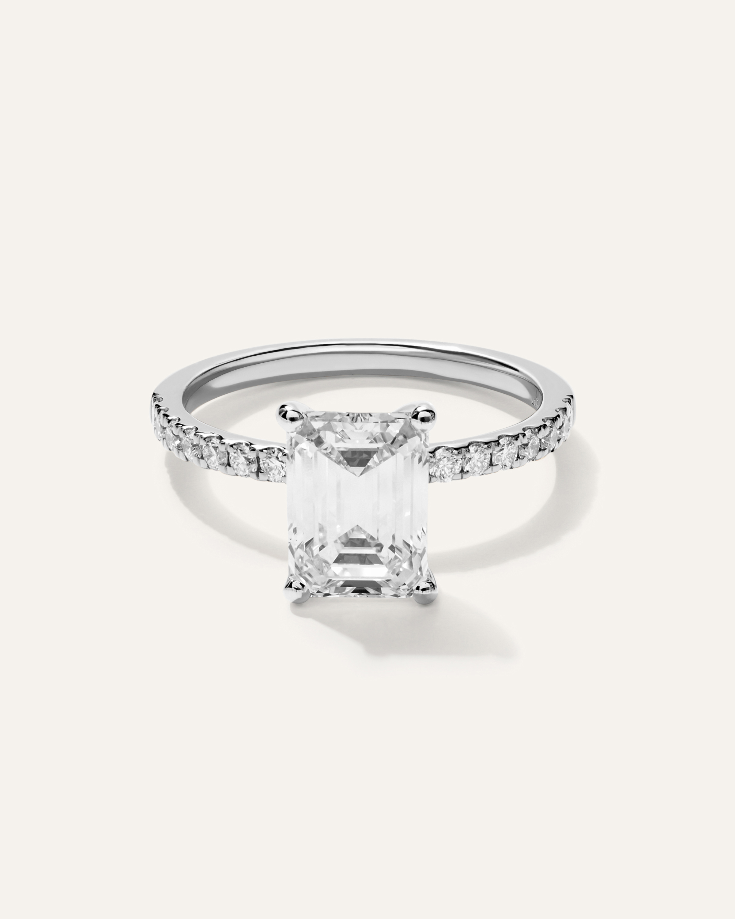 Platinum Lab Grown Diamond Emerald Petite Pave Engagement Ring