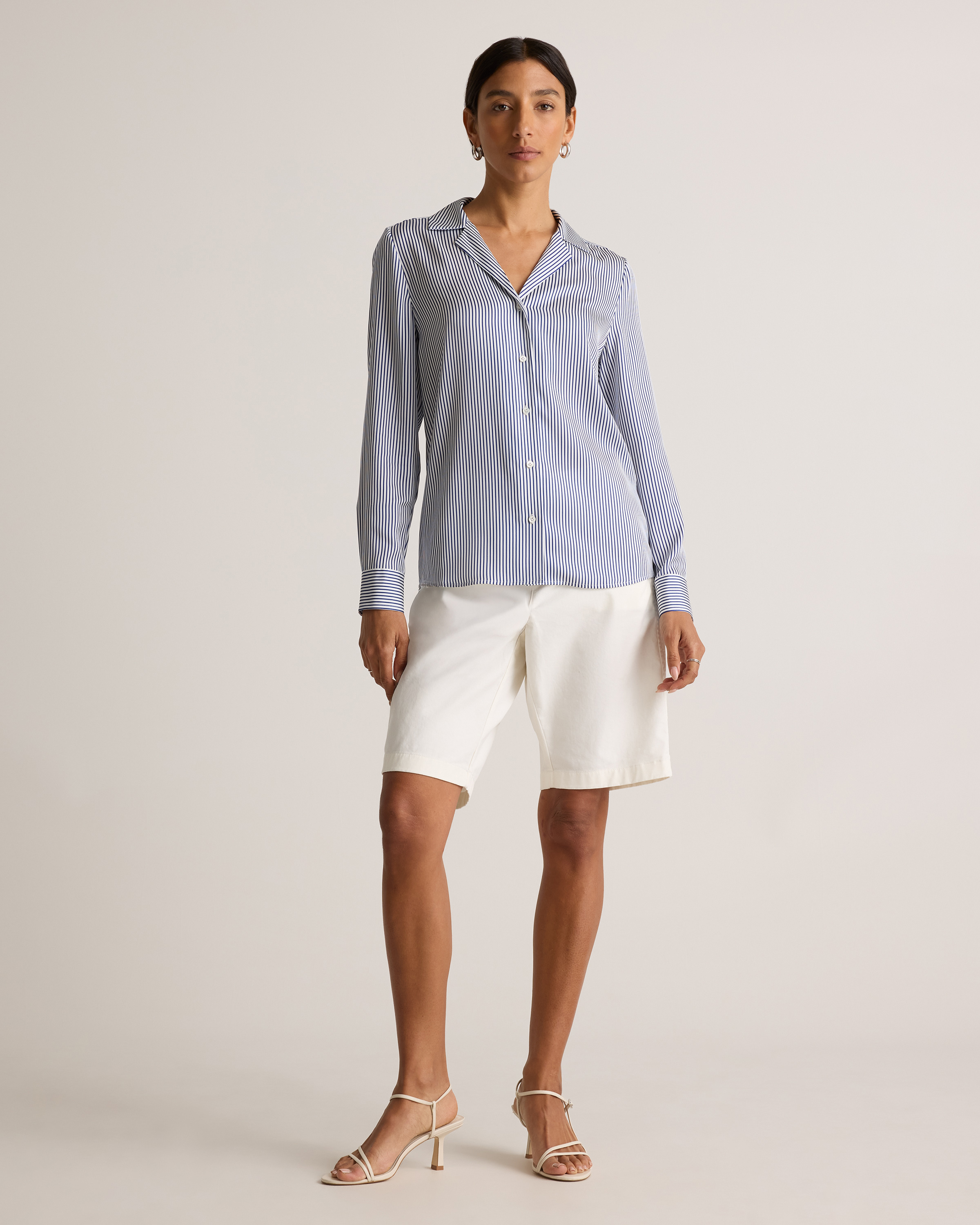 Washable Stretch Silk Notch Collar Blouse in Evie Stripe
