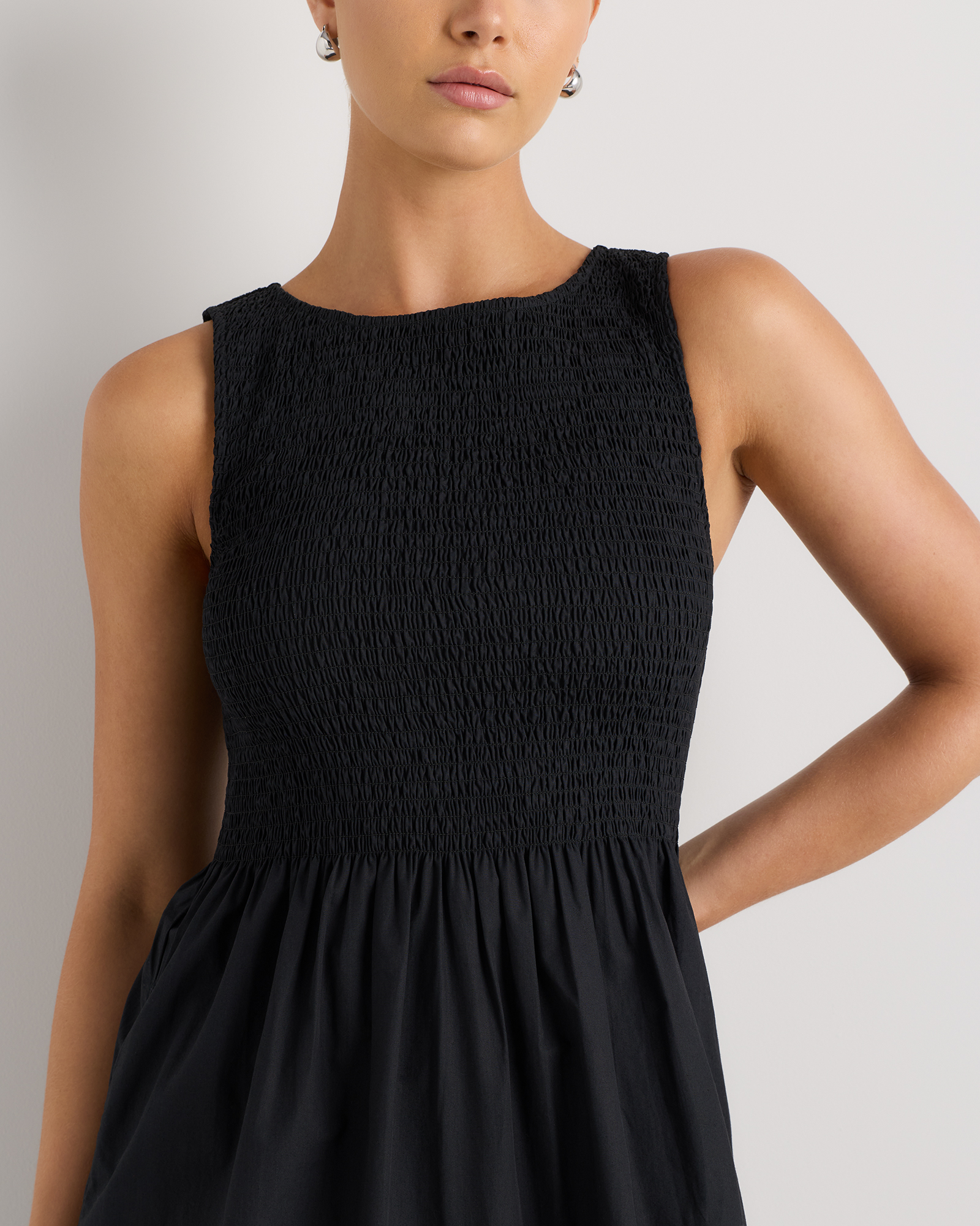 100% Organic Cotton Poplin Boat Neck Maxi Dress in Black