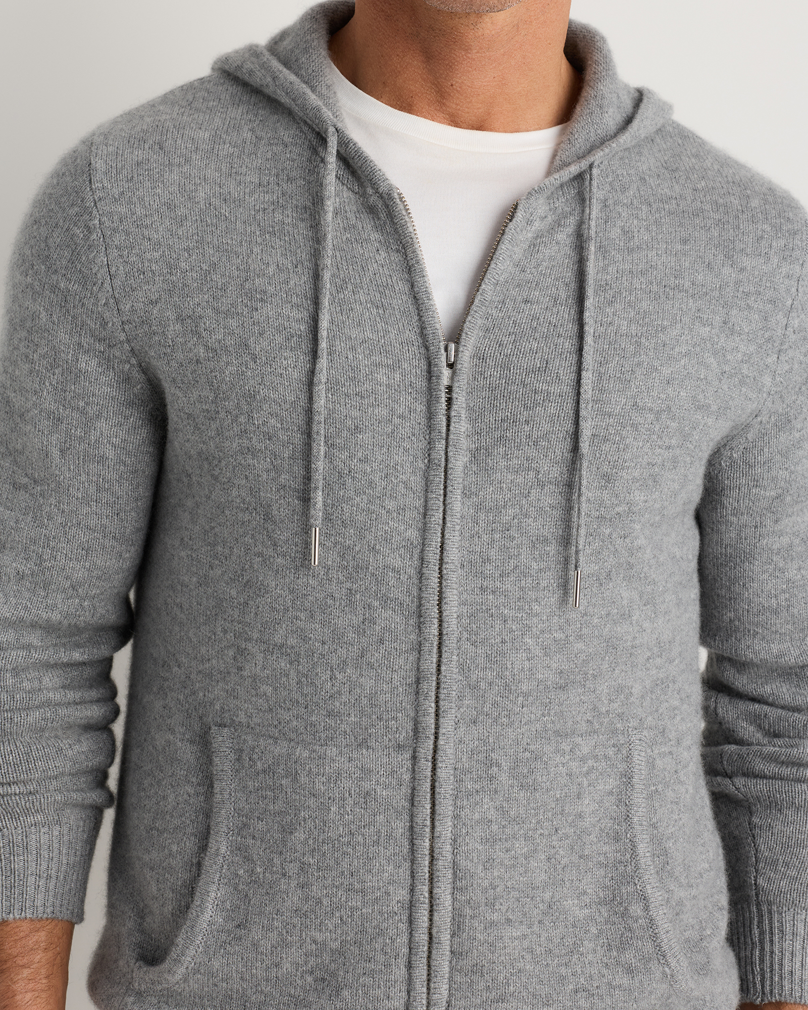 Mongolian Cashmere Full-Zip Hoodie in Heather Grey