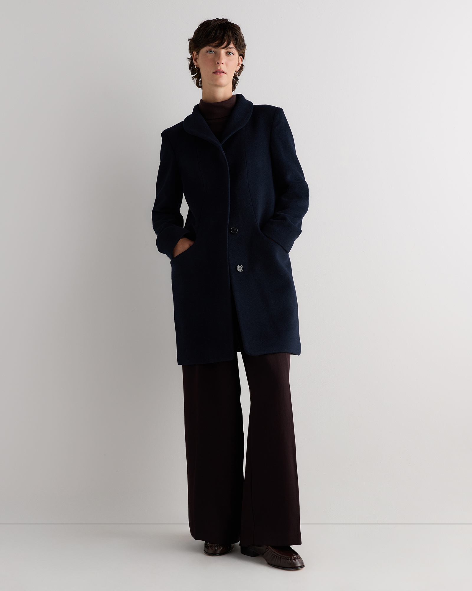 Wool Cashmere Cocoon Coat in Melange Atlas Navy