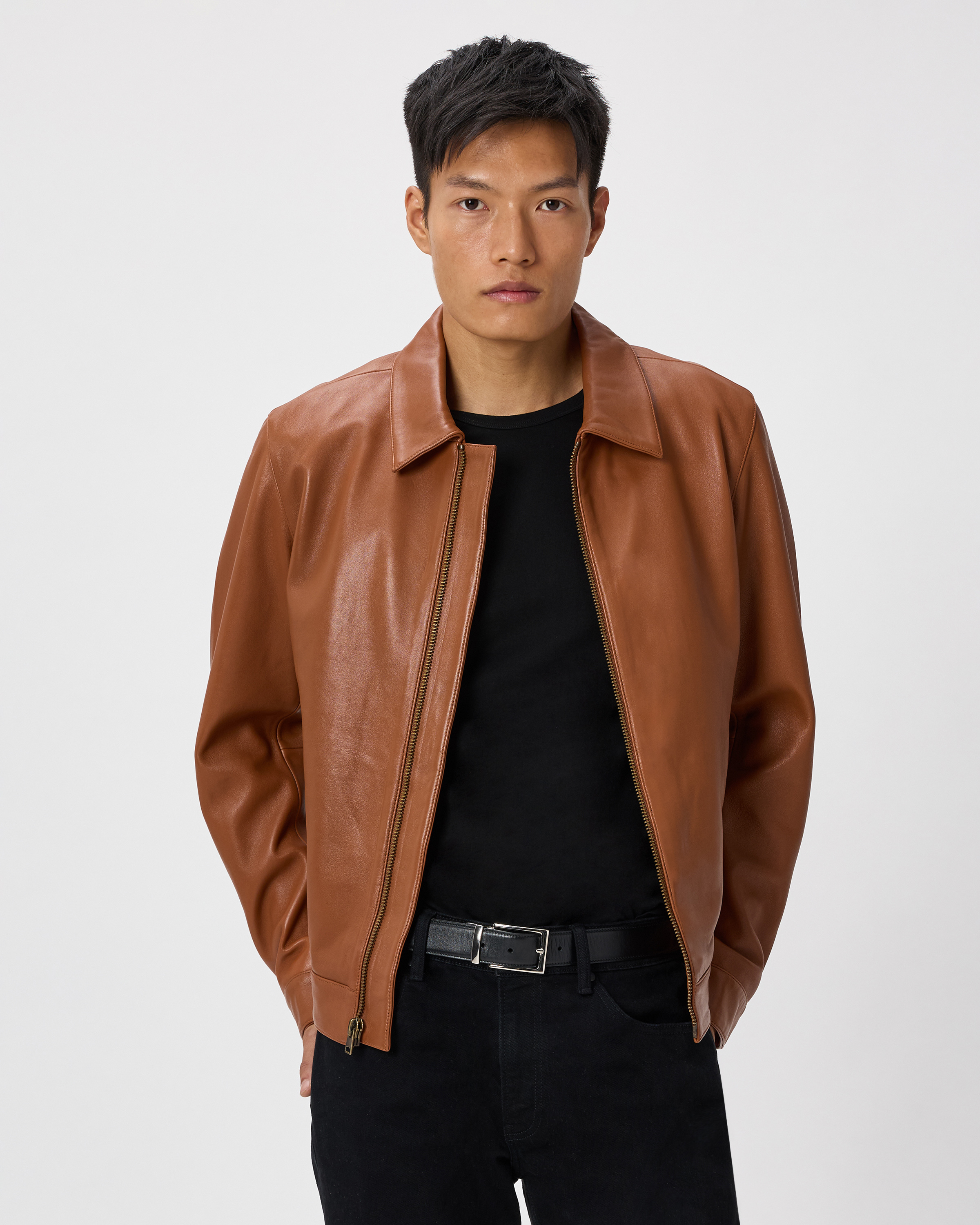 Dark Cognac Brown Veste Harrington 100 % cuir