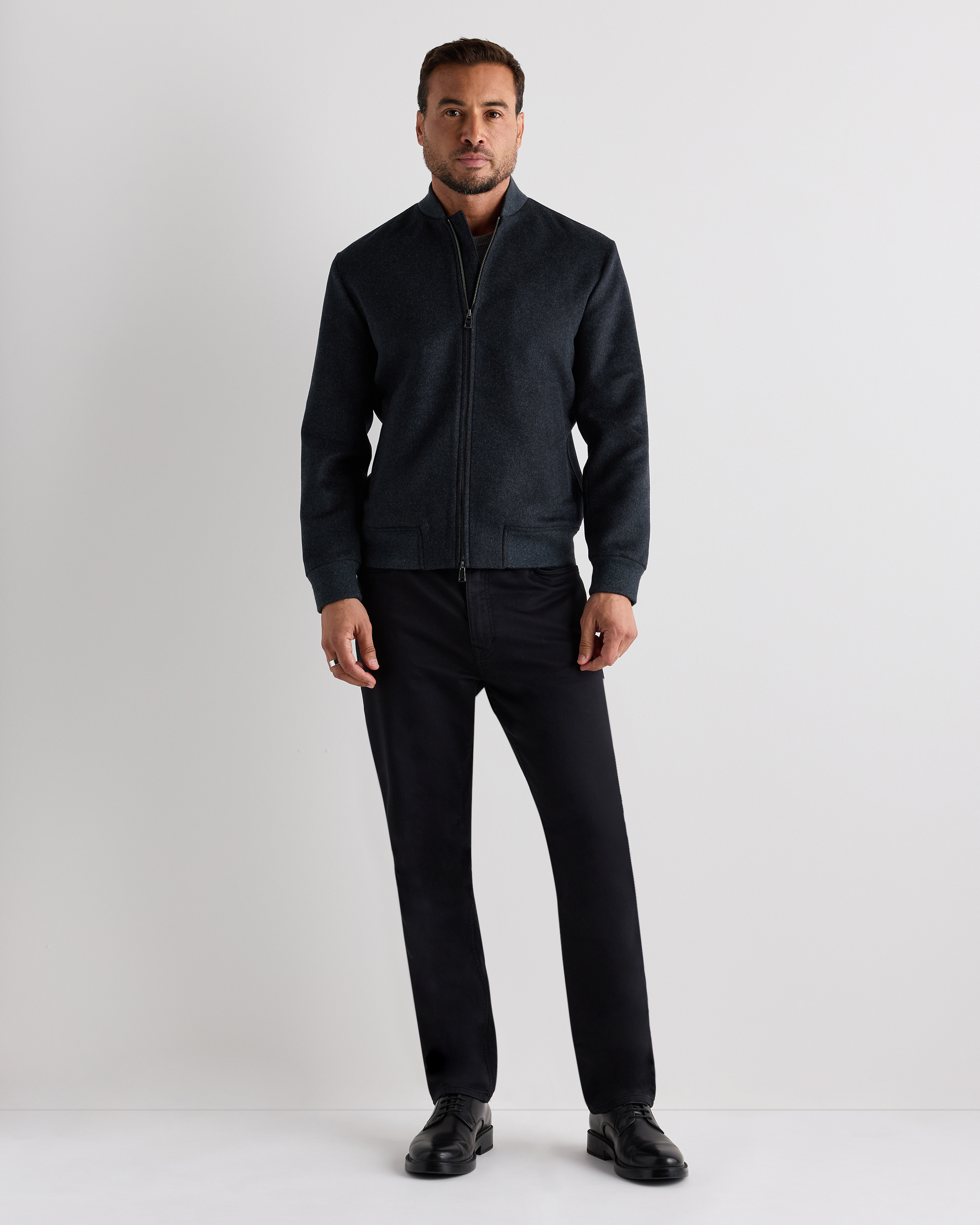 100% Mongolian Cashmere Bomber Jacket in Heather Graphite