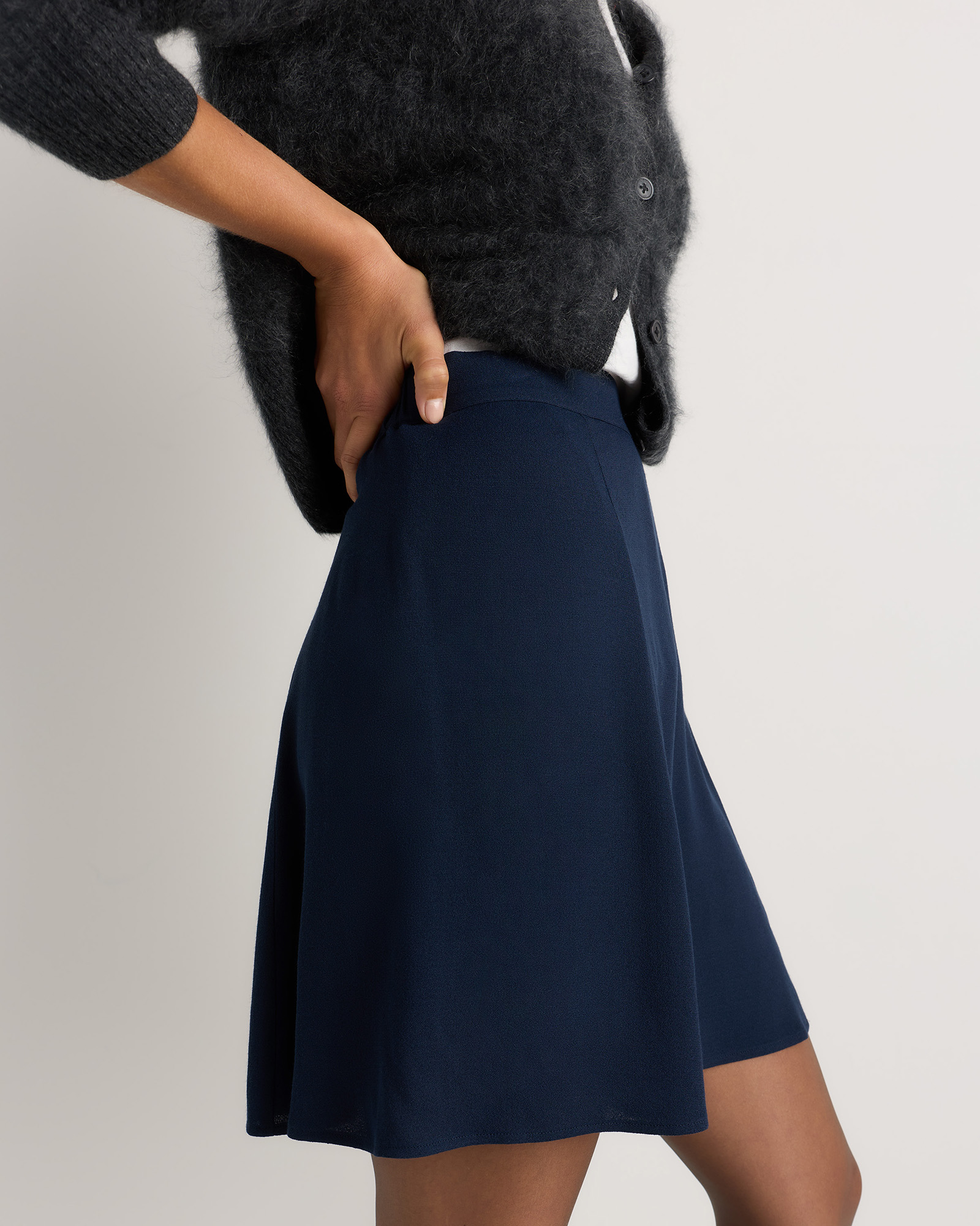 Lightweight Crepe A-Line Mini Skirt in Deep Navy