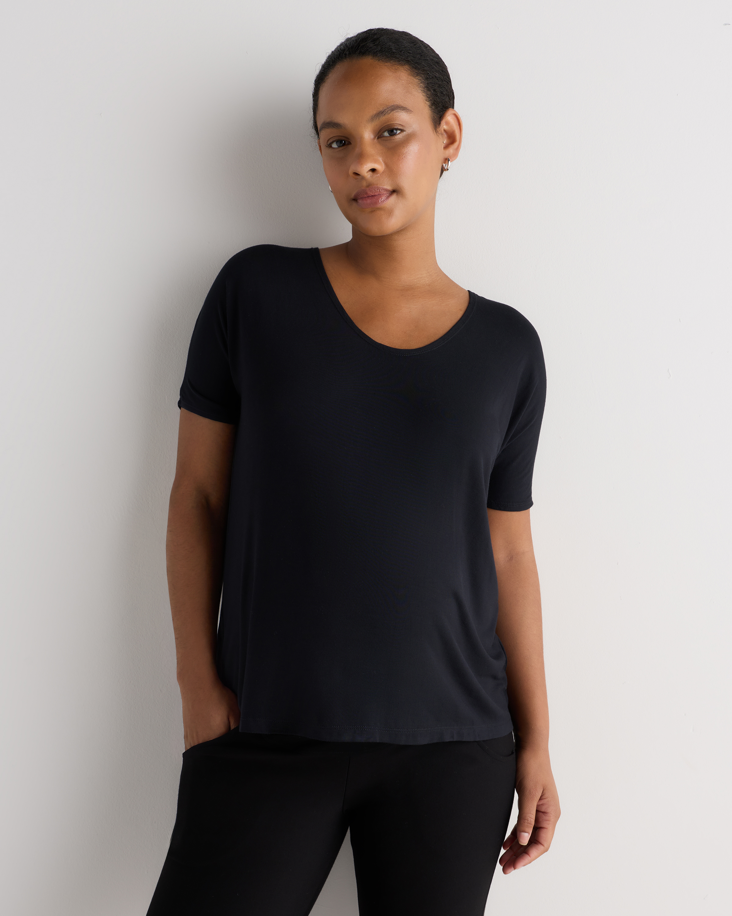 Black/White Bamboo Jersey Maternity Dolman Sleeve Tee (2-pack)