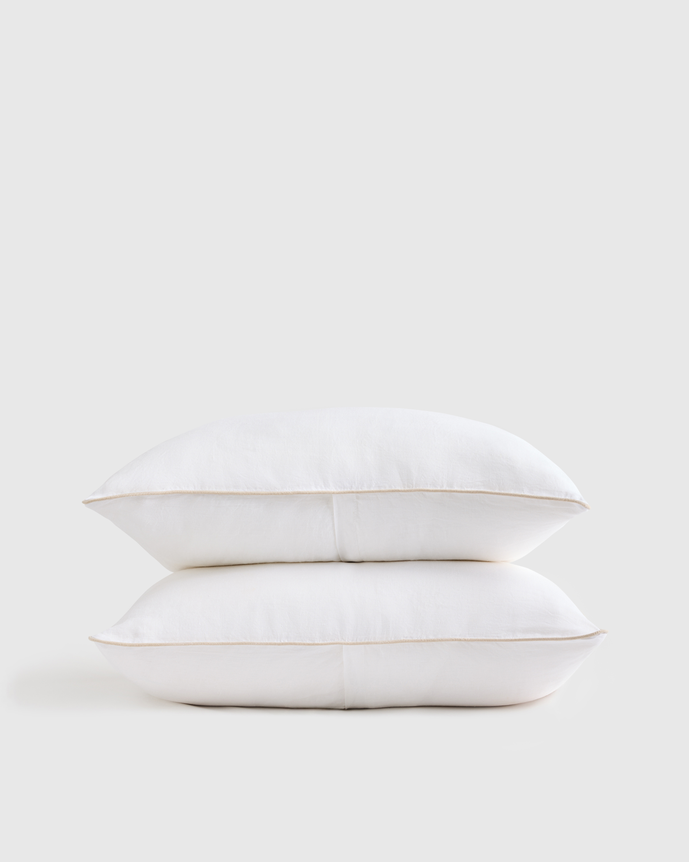 White/Toffee European Linen Piped Sham Set