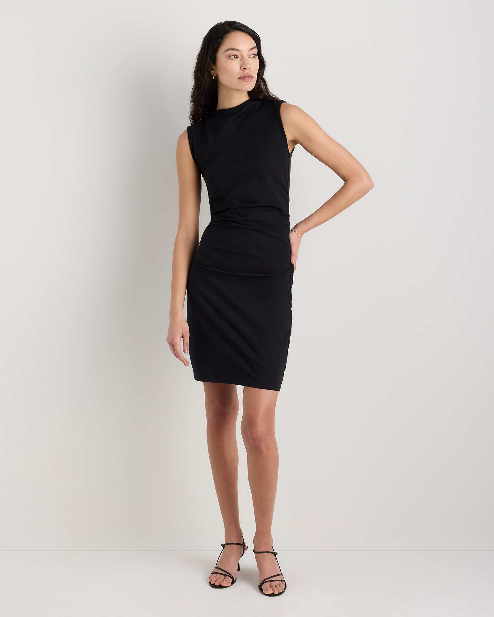 princess polly baby blue dress Stretch Cotton Jersey Mock Neck Mini Dress in True Black