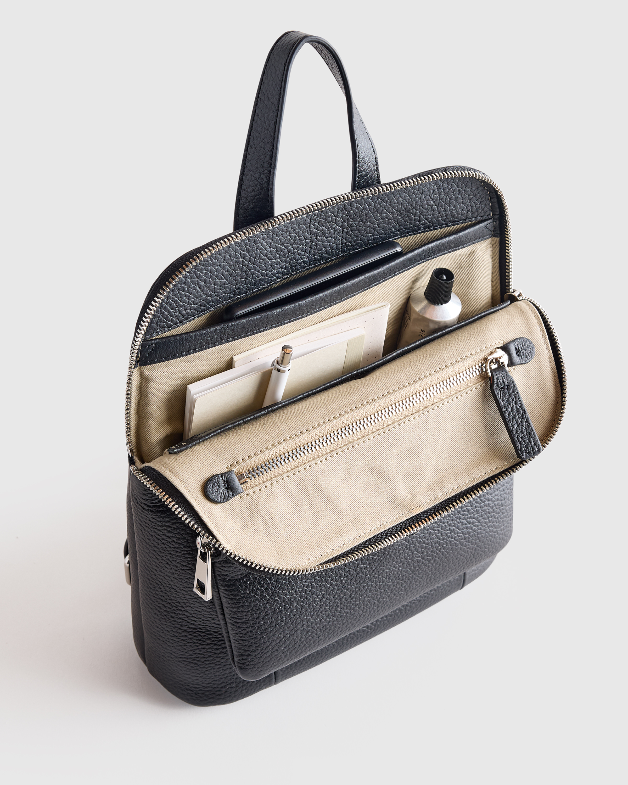 Italian Leather Mini Convertible Backpack in Black