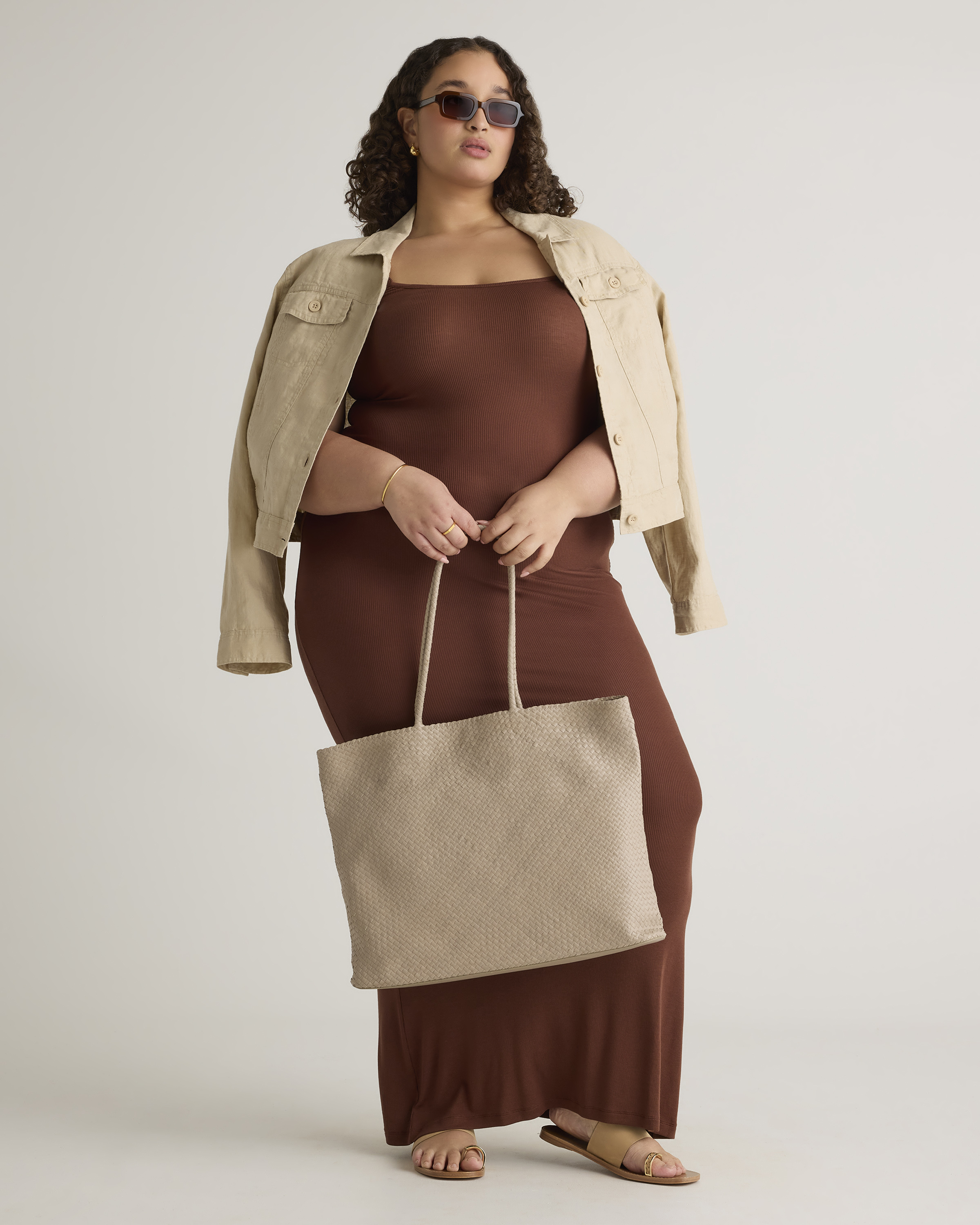 tencel rib knit maxi slip dress Quince Women's Tencel Rib Knit Maxi Slip Dress, Heather Grey, Size Small, Cotton/Modal Blend, Body-Hugging Fit