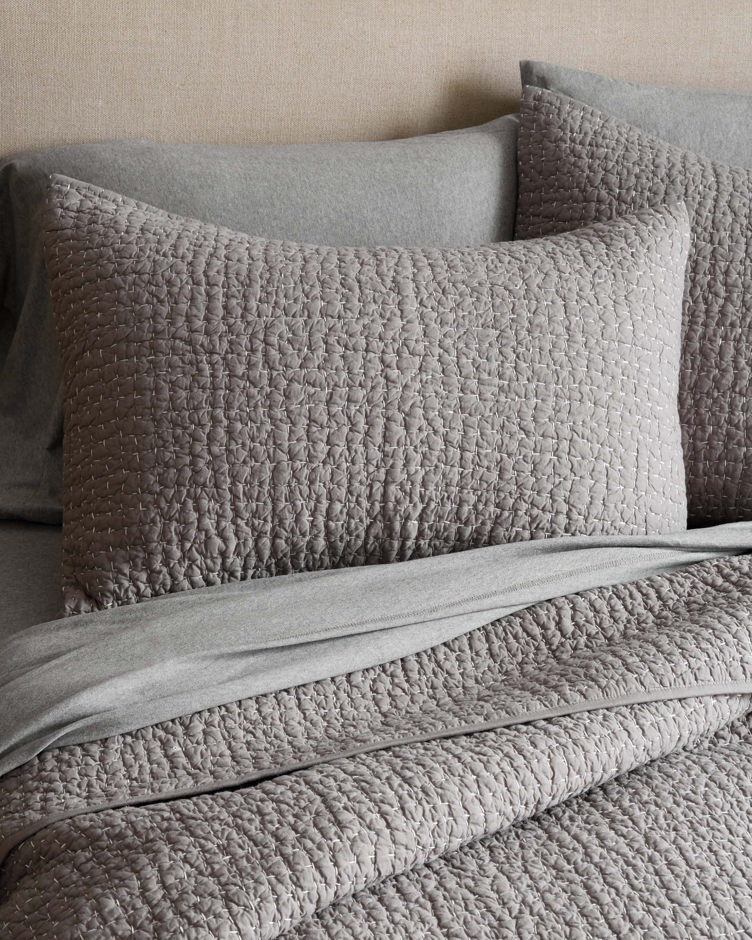 Slate/White Organic Cotton Hand Stitched Quilted Sham Set