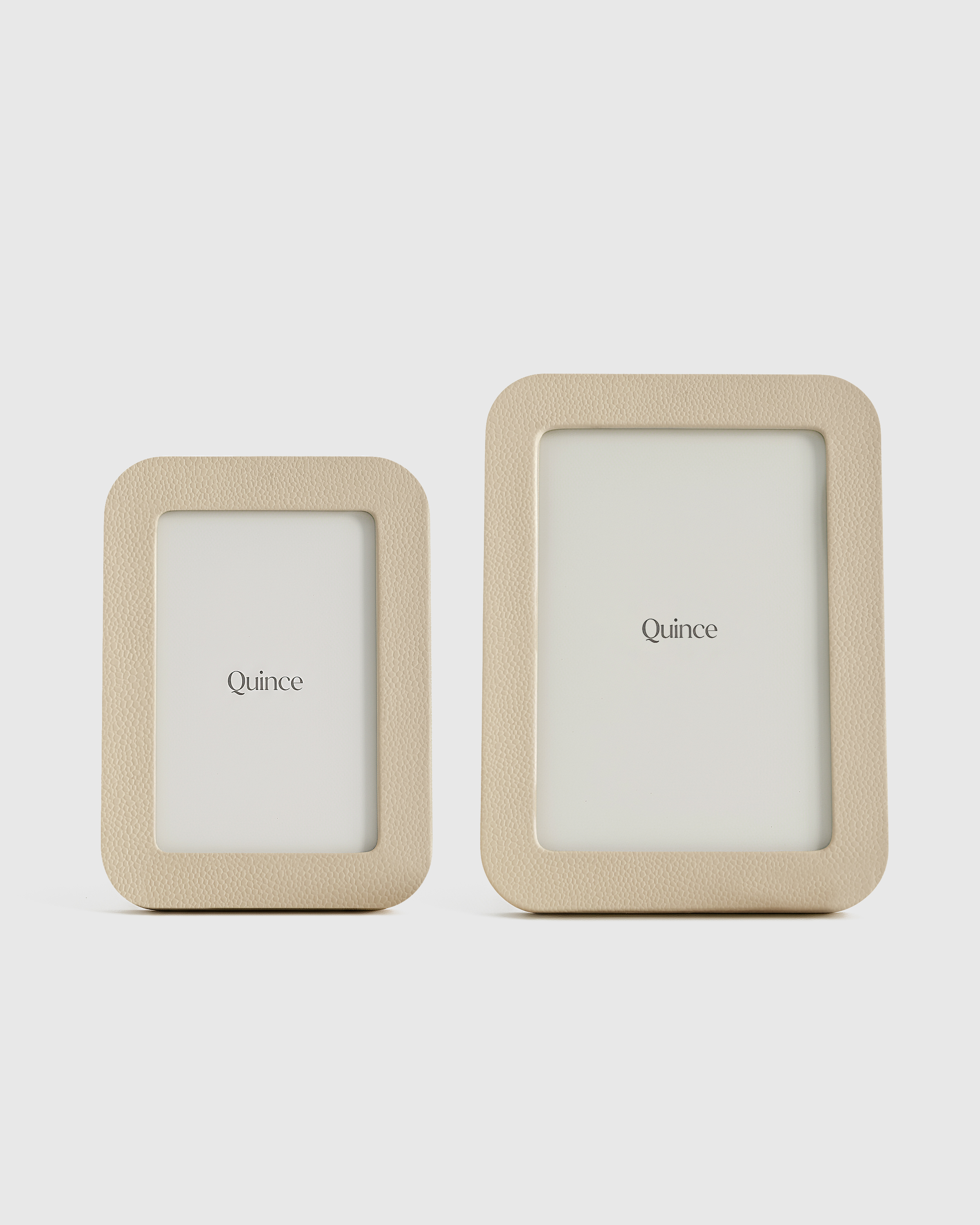 Cream Shagreen Leather Picture Frames - (Set of 2)