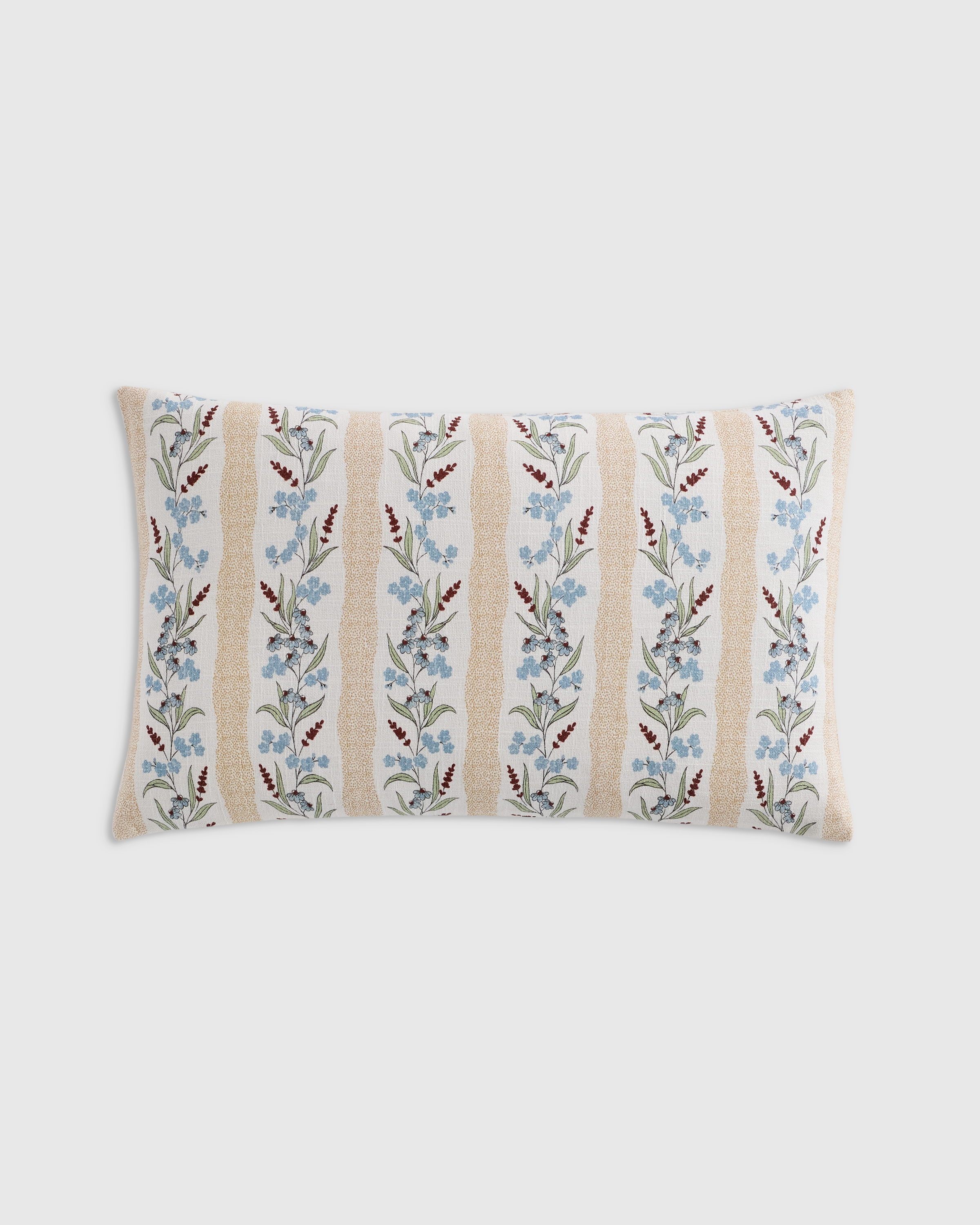 Tan Stripe Wildflower Cotton Pillow Cover