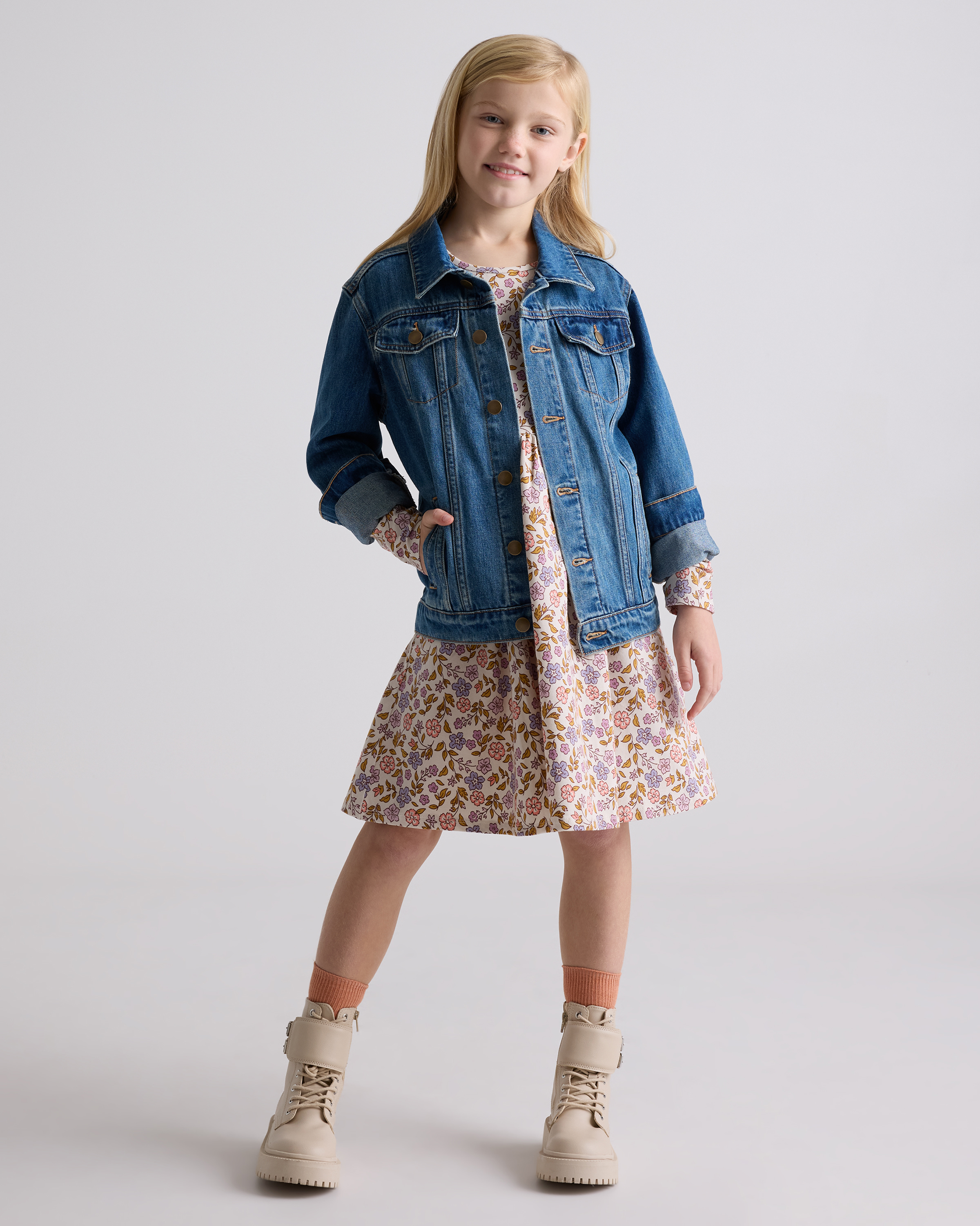 Long Sleeve Skater Dress in Floral, Size 8, Organic Cotton by Quince